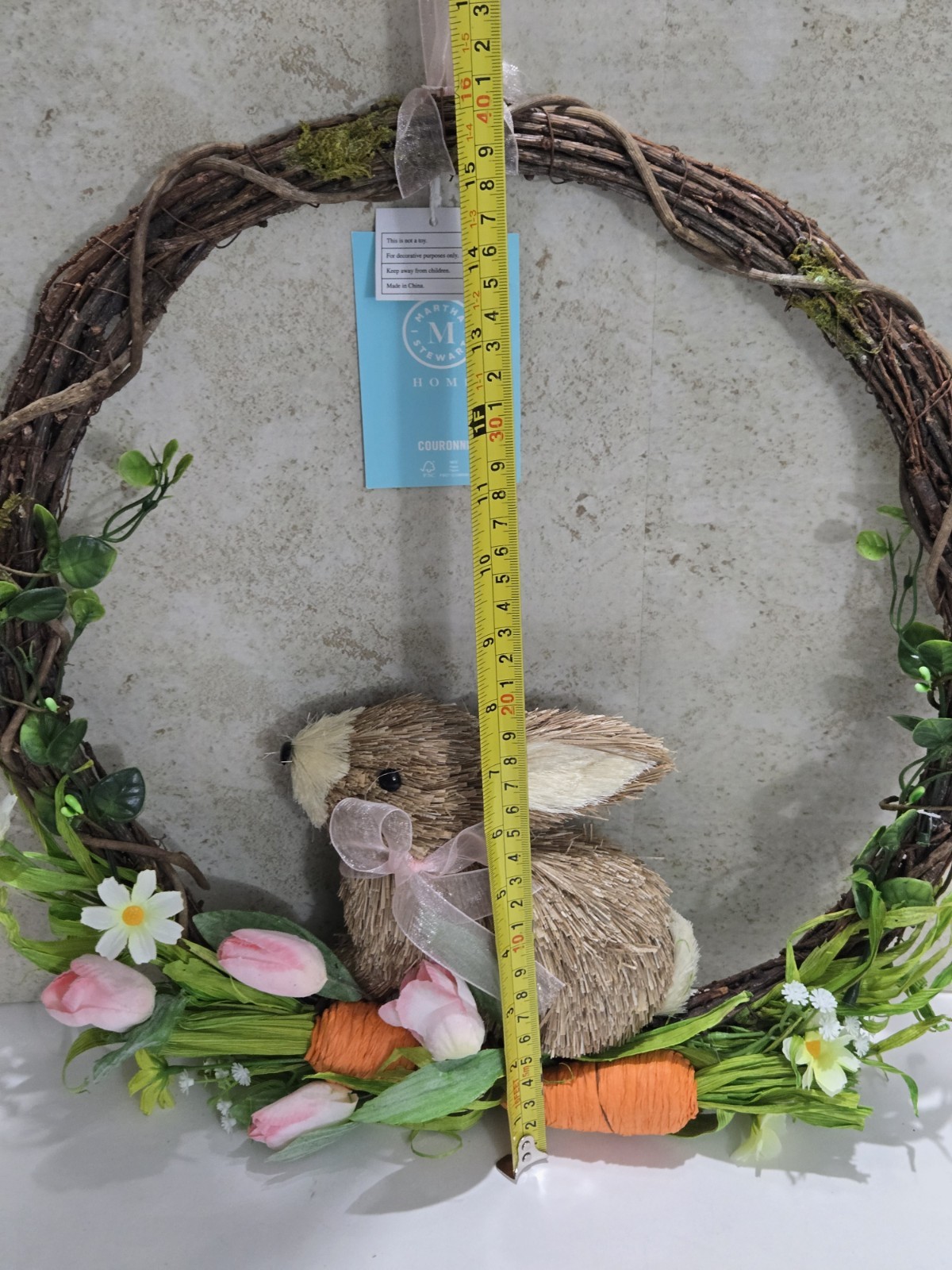 MARTHA STEWART Easter Bunny WREATH SPRING FLOWERS 16 INCHES NWT