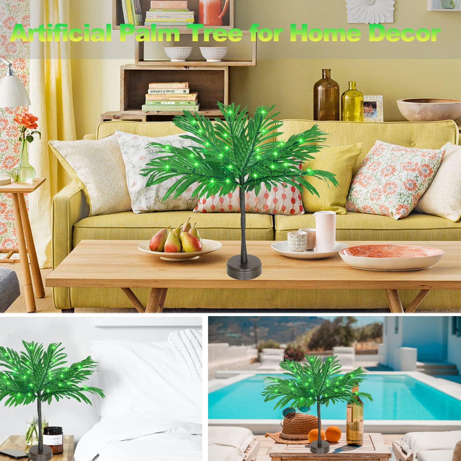 23 In Lighted Palm Tree Table Decor, Tropical Artificial Palm Tree Lights Bra…