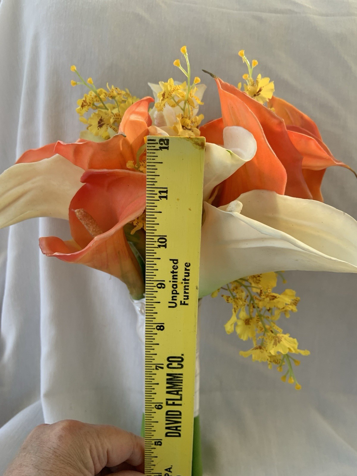 Bridal Prom Lily Bouquet Orange White Flowers Exotic Realistic Faux Rubber Soft