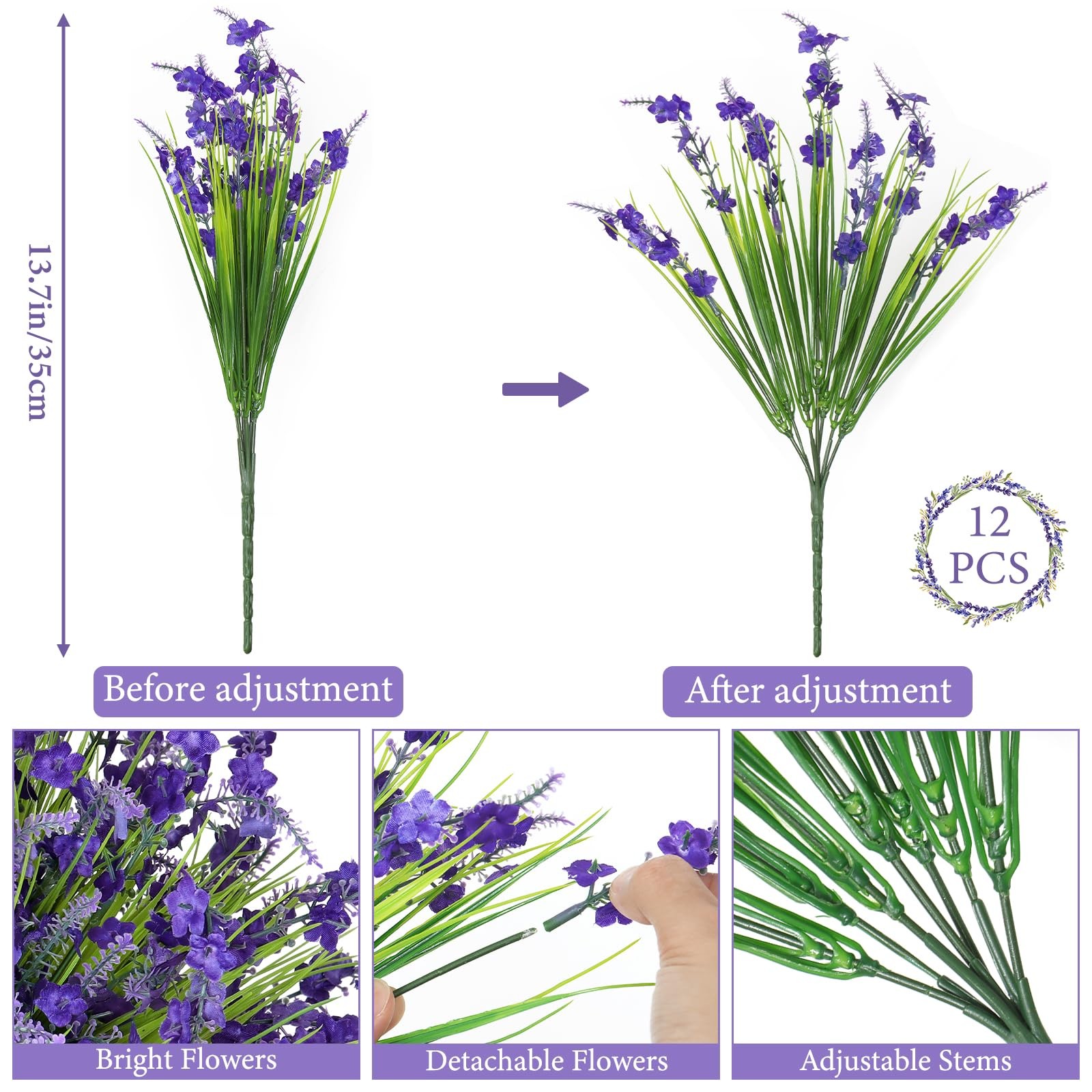 12 Bundles Artificial Lavender Flowers for Outdoors Faux Silk Flowers Fake Mo…