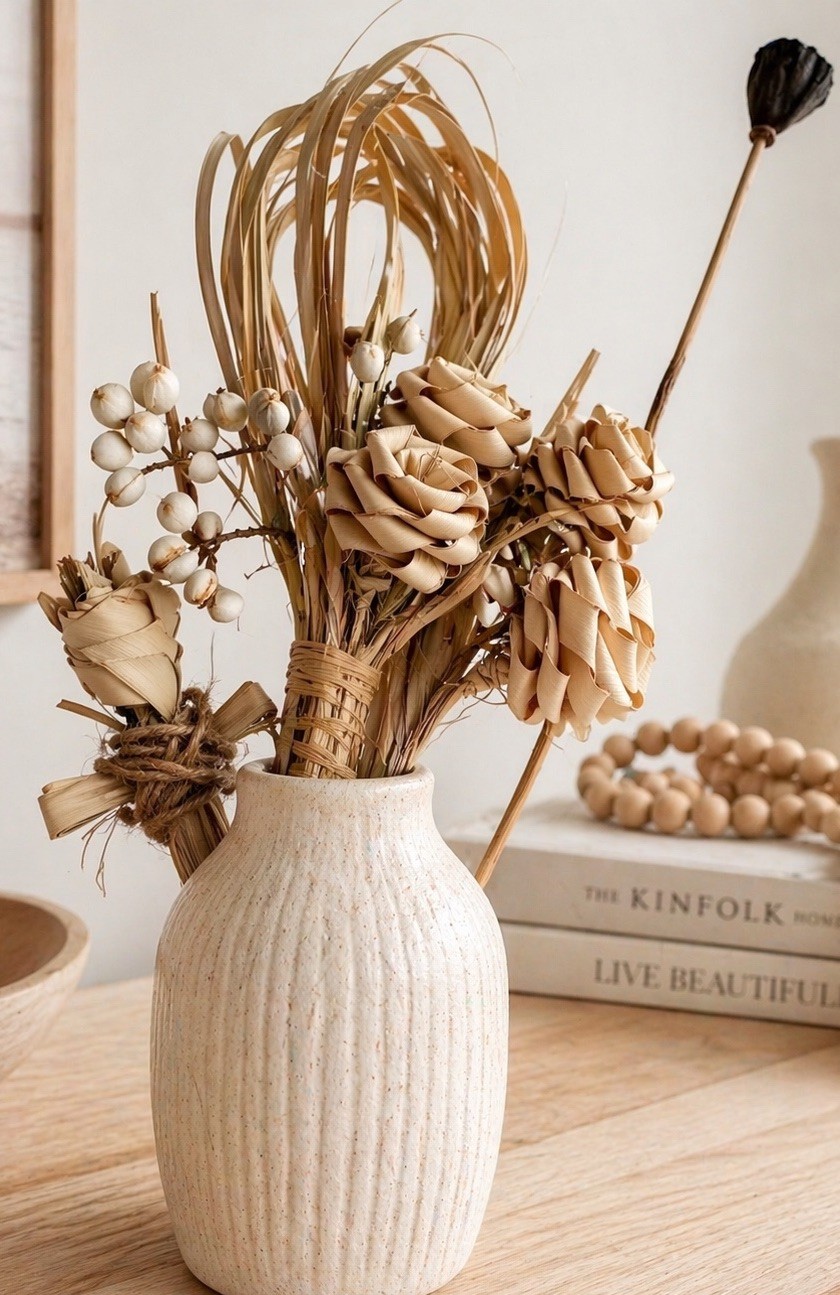 VTG Handmade Dried Palm Flower Bundle Natural Boho Floral Rustic Coastal Decor