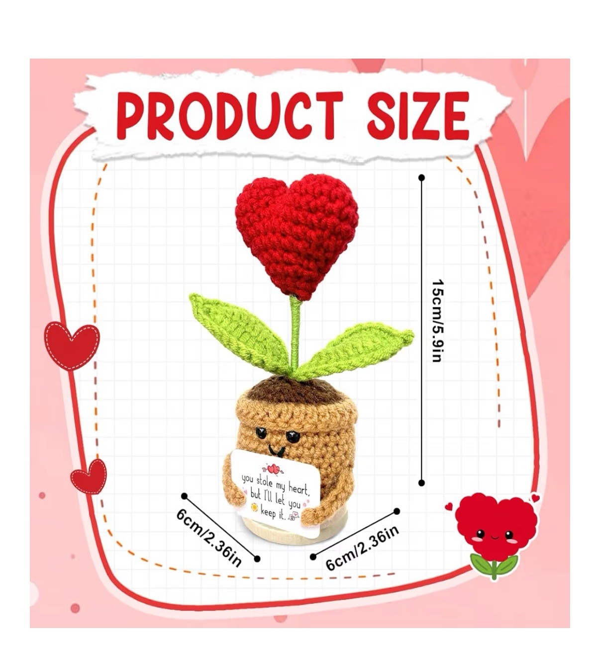 Crochet “YOU STOLE MY HEART” Heart Plant Flower-Perfect Gift