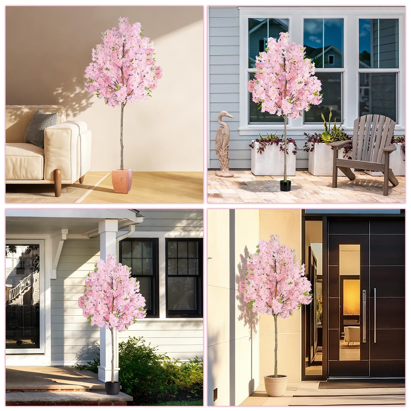 6FT Pink Cherry Blossom Tree – Realistic Faux Sakura for Indoor Outdoor Decor, W
