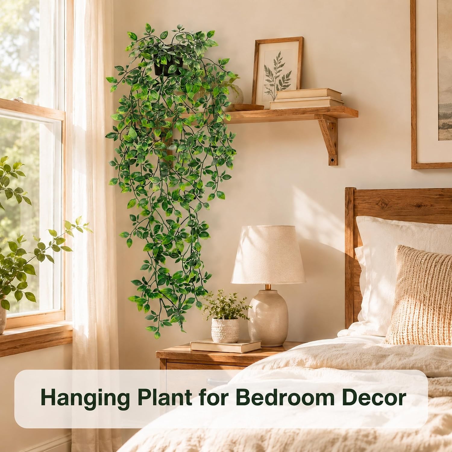 34” Fake Hanging Plant Black Pot for Bathroom Wall Decor | 34” cascading gr…