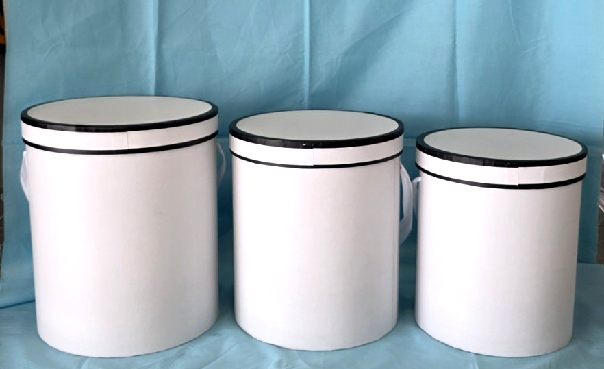 Flower Decor/Gift/Storage Boxes, Set of 3 White w/Ribbon Handles, Cardboard, New