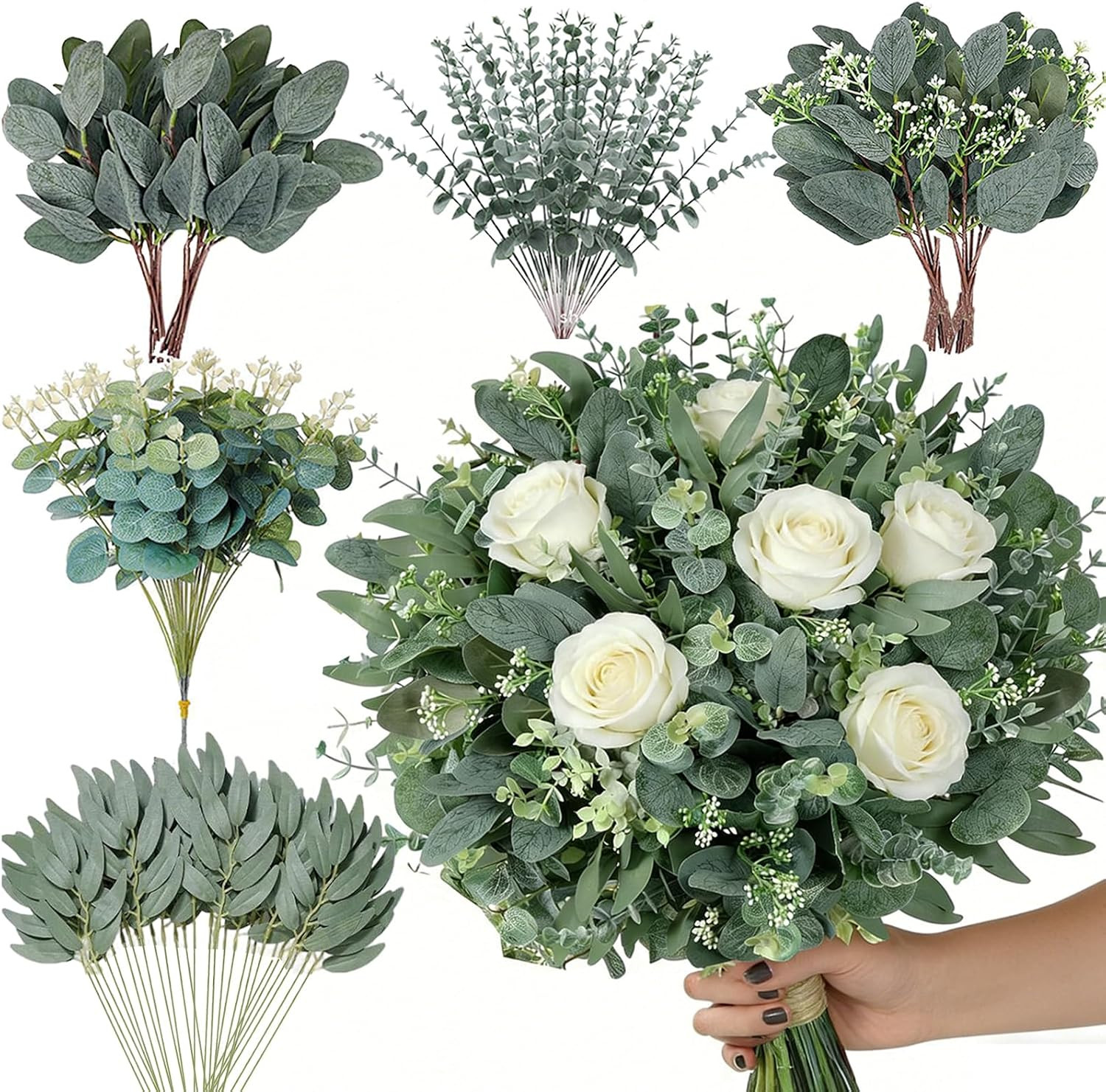 Bulk Faux Eucalyptus Leaves Stems for DIY Floral Arrangements & Decor