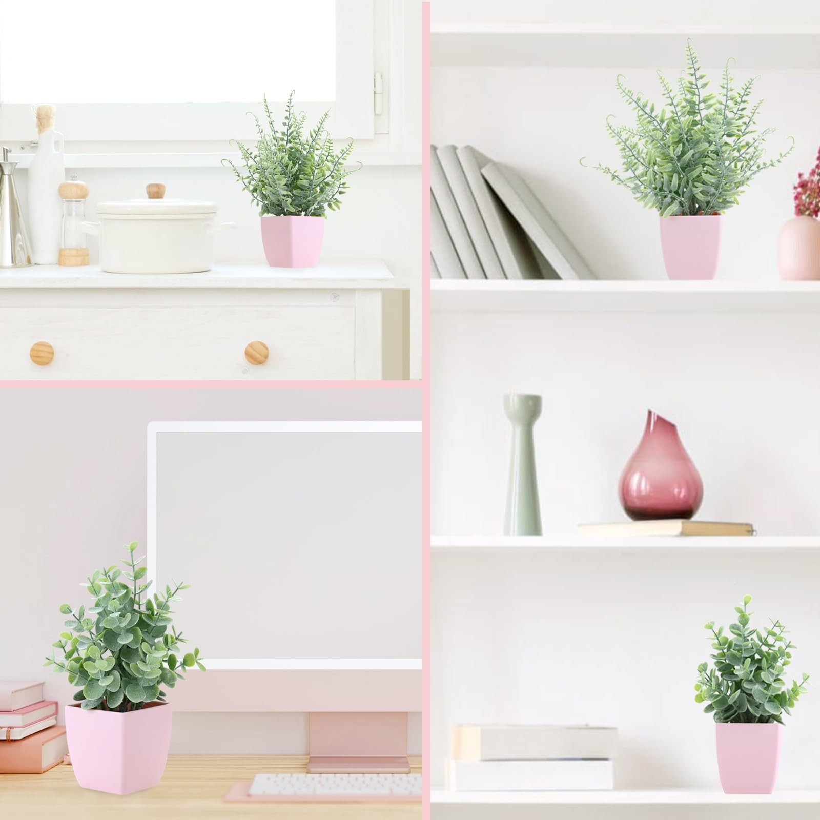 2 Pack Small Fake Plants in Pink Pot Artificial Plant Eucalyptus Faux Potted …