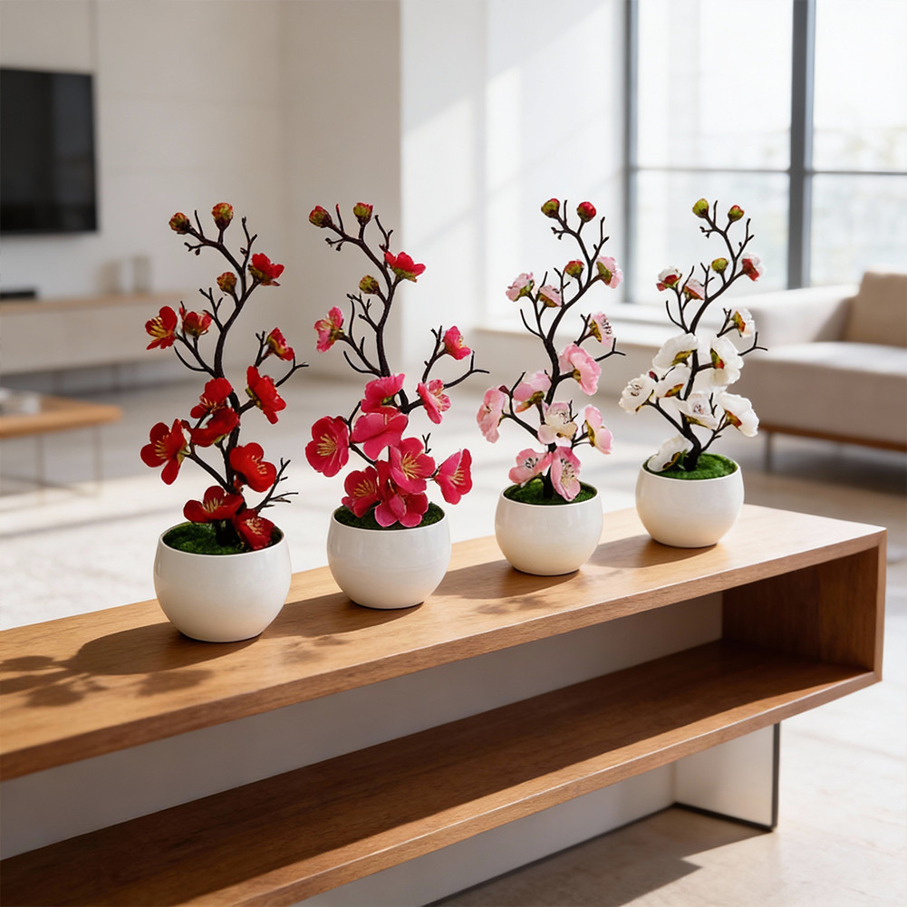 1pc Artificial Wax Plum Blossom Bonsai Branch for Indoor Outdoor Display