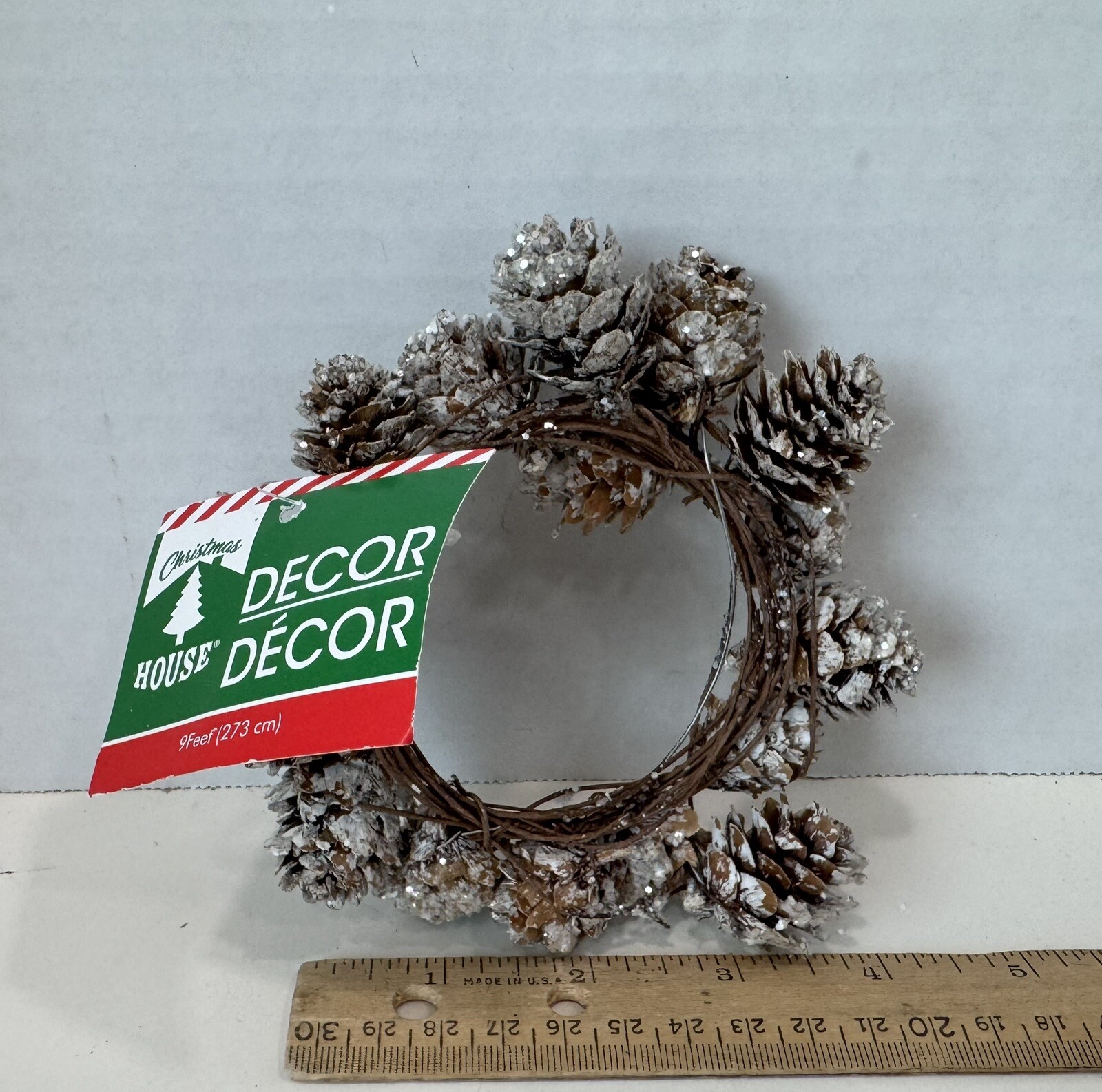 Christmas House 3″ Silver Glitter Pinecone Candle Ring or Mini Wreath, NWT