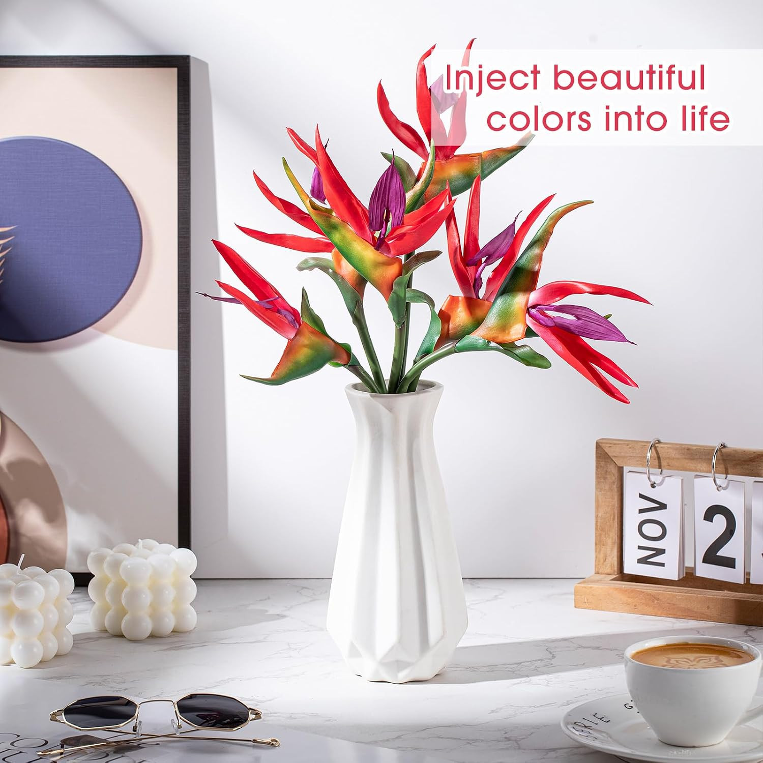 12 Pcs 24″ Pink Bird of Paradise Faux Flowers for Home Garden Party Decor