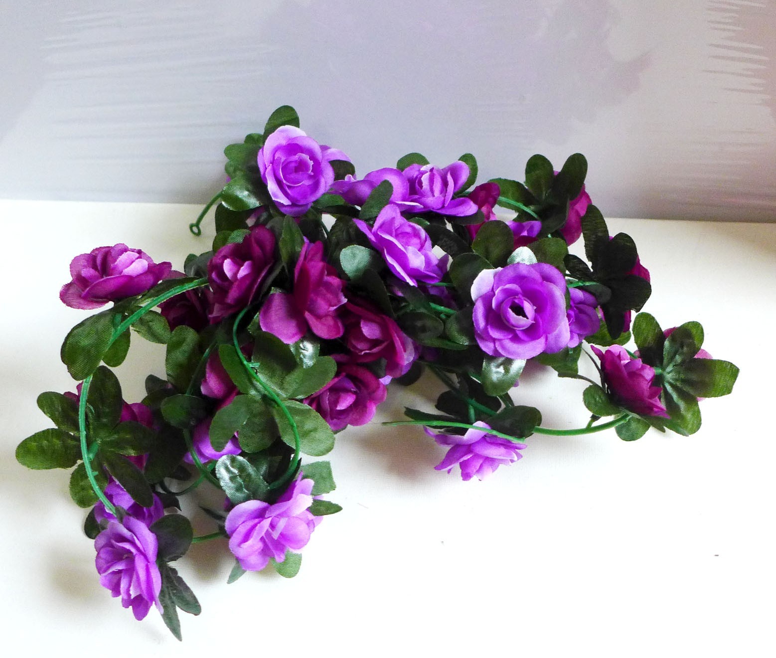 2 Pcs Artificial Hangings Small Flowers Vine Garland Plants (90″ Each) Purple