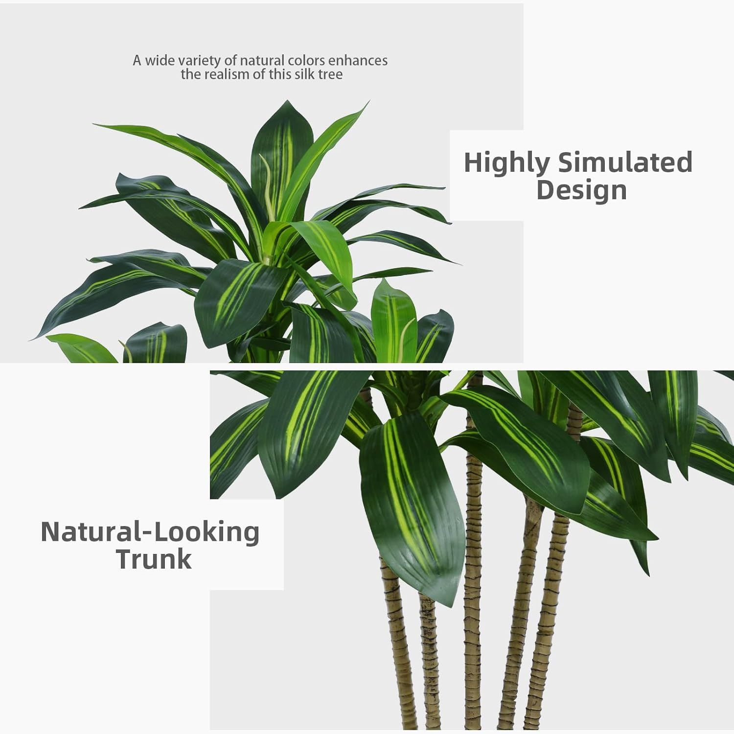 Artificial Dracaena Plant Indoor 5FT – Fake Tree with White Tall Planter – Faux