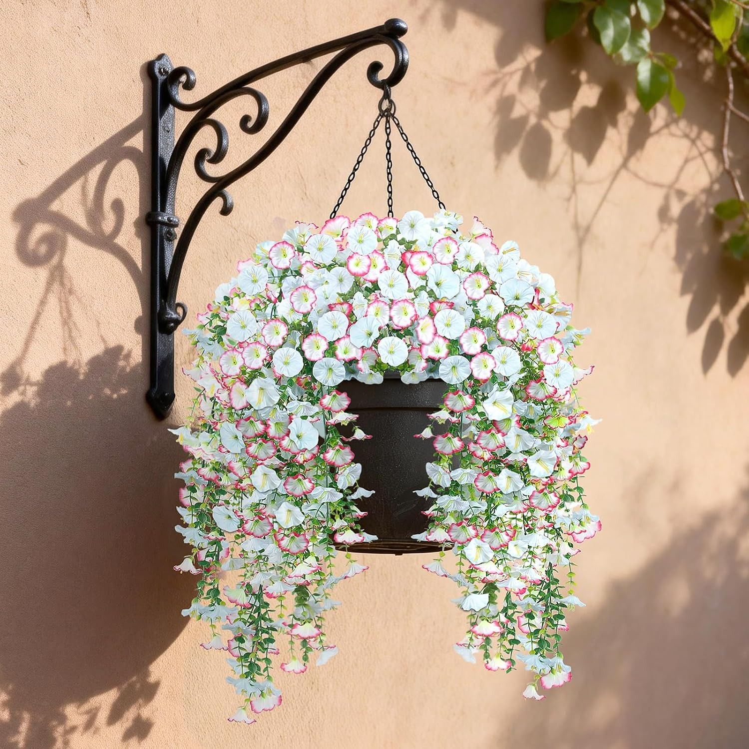 Artificial Hanging Flowers for Outdoors, 2 PCS 300 Blooms UV Resistant Morning