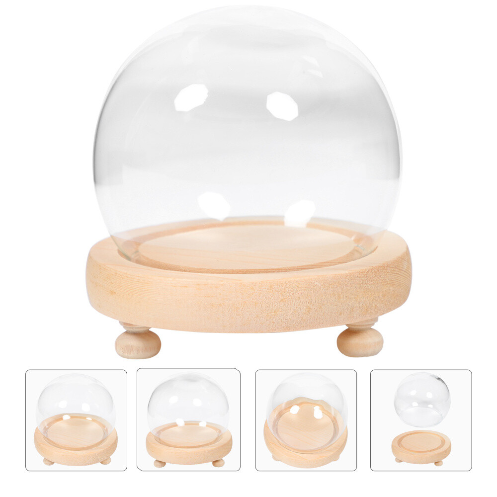 Clear Dome Cloche Handle Cloche Wood Base Glass Plant Dome Cloche Bell Jar