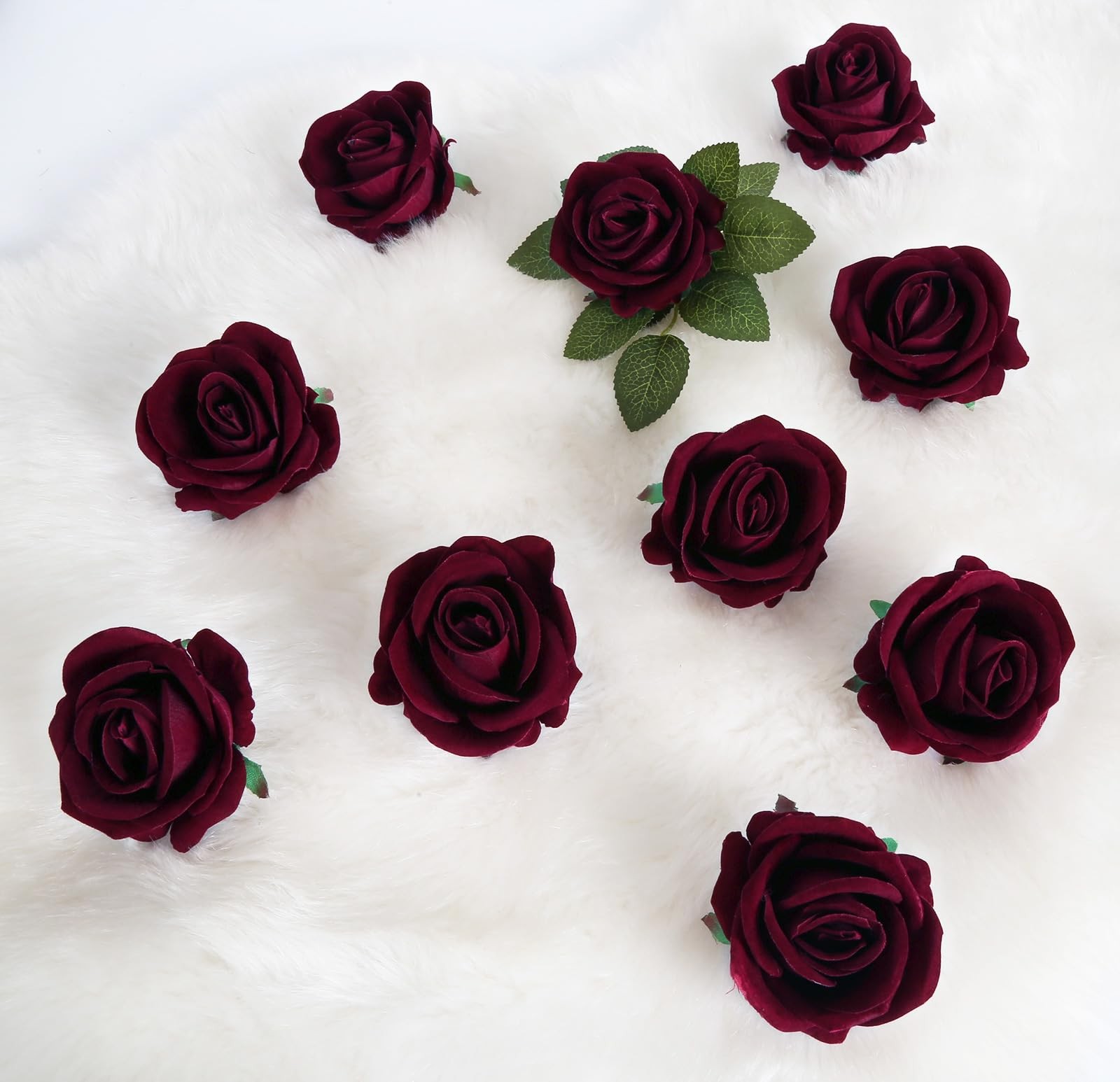 Burgundy Artificial Flowers Velvet Roses 25 PCS Real Look Silk Flowers with S…
