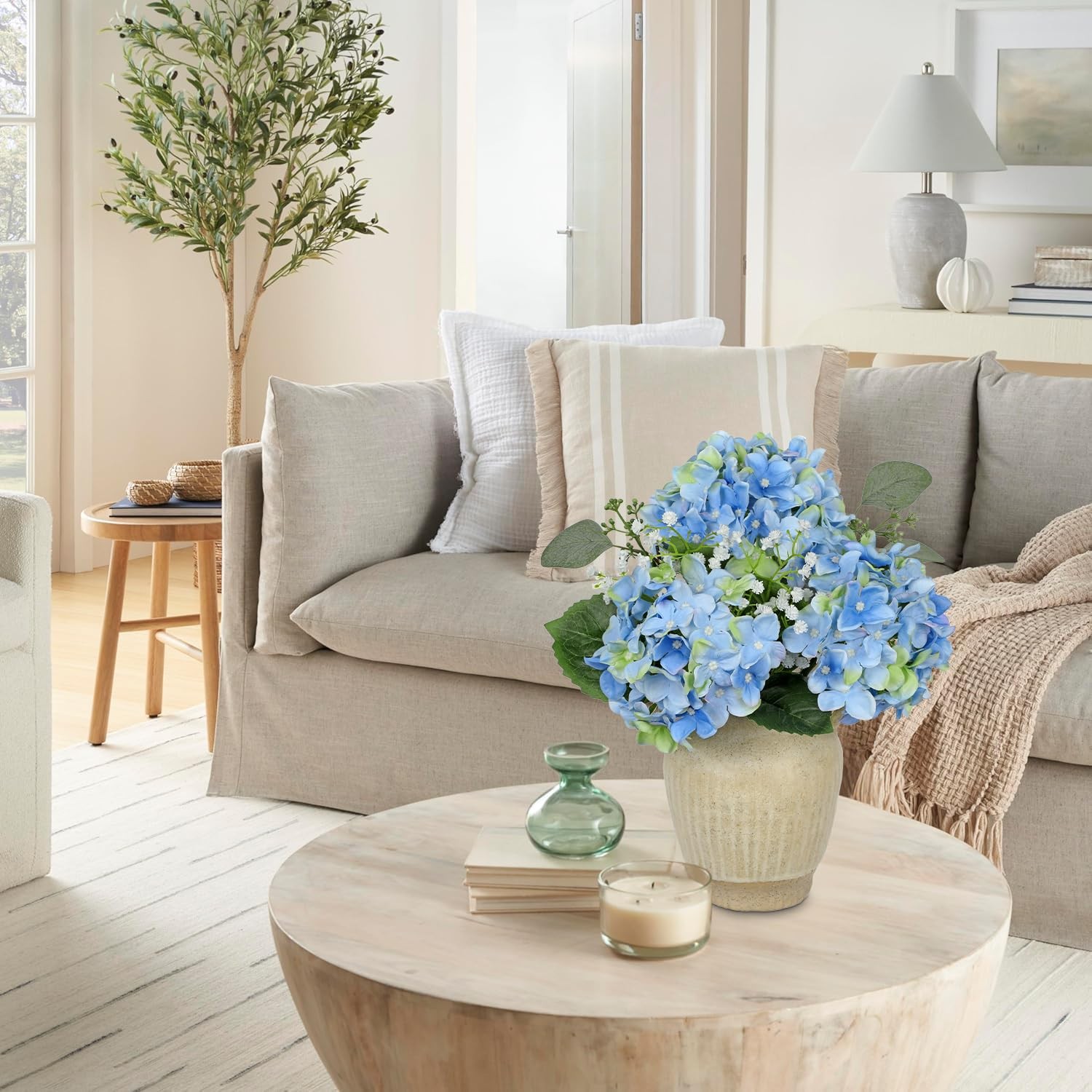 Artificial Blue Hydrangea in Pot with Vintage Ceramic Vase, Potted Hydrangea …