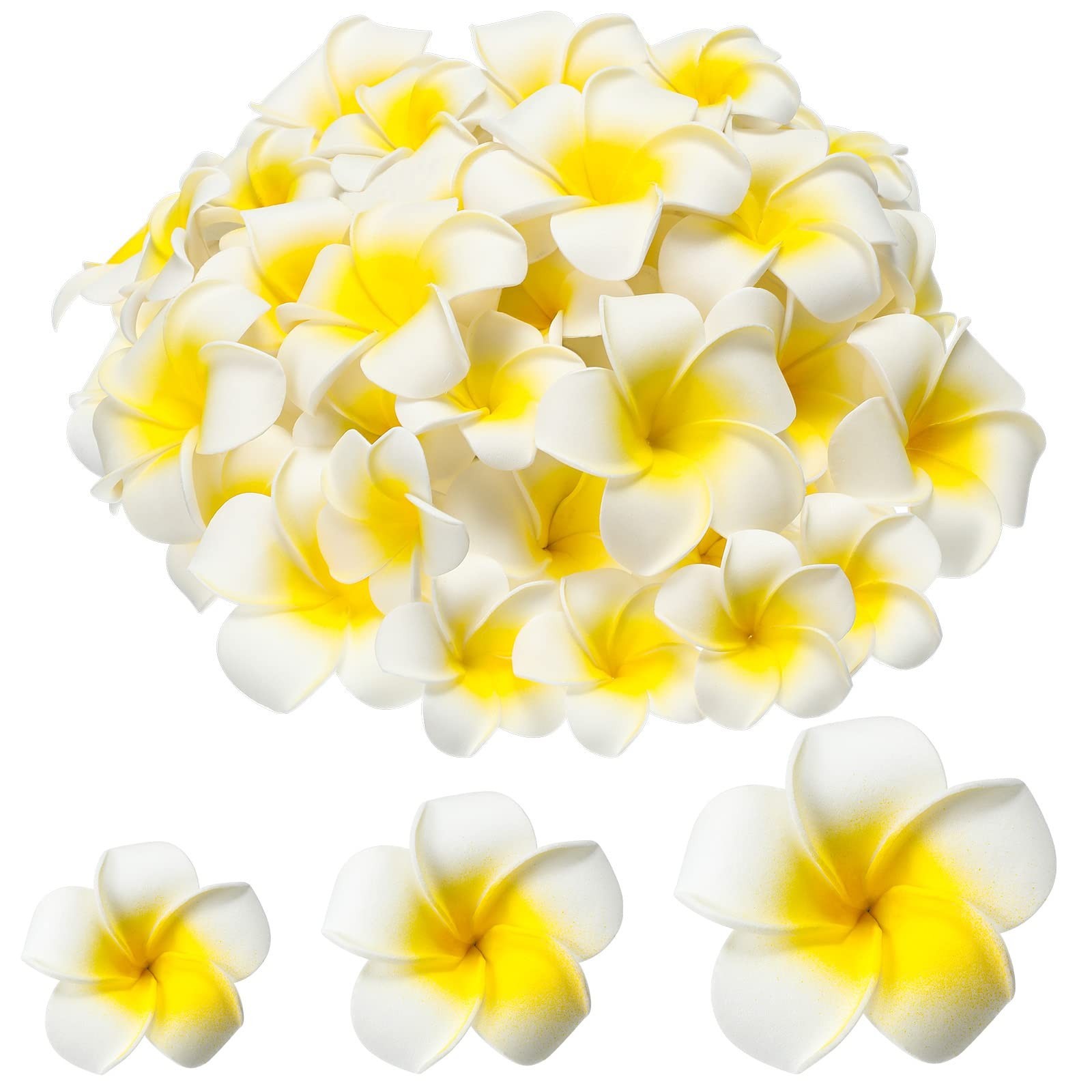 160 Pcs Artificial Plumeria Flowers – White Foam Frangipani Petals for DIY Craft