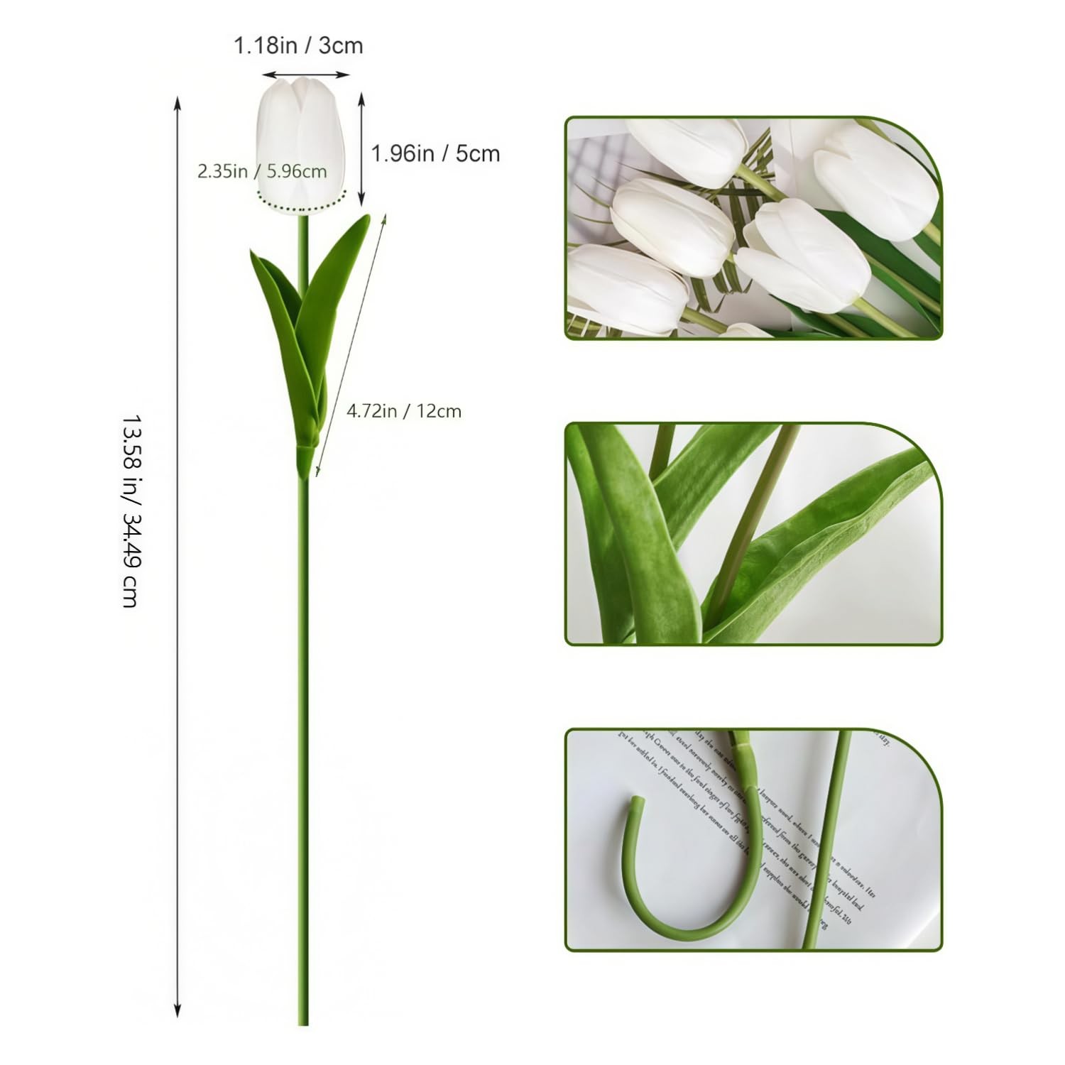 20Pcs Fake Tulips Artificial Flowers Real Touch 13.5″ PU Faux Flowers Tulip S…