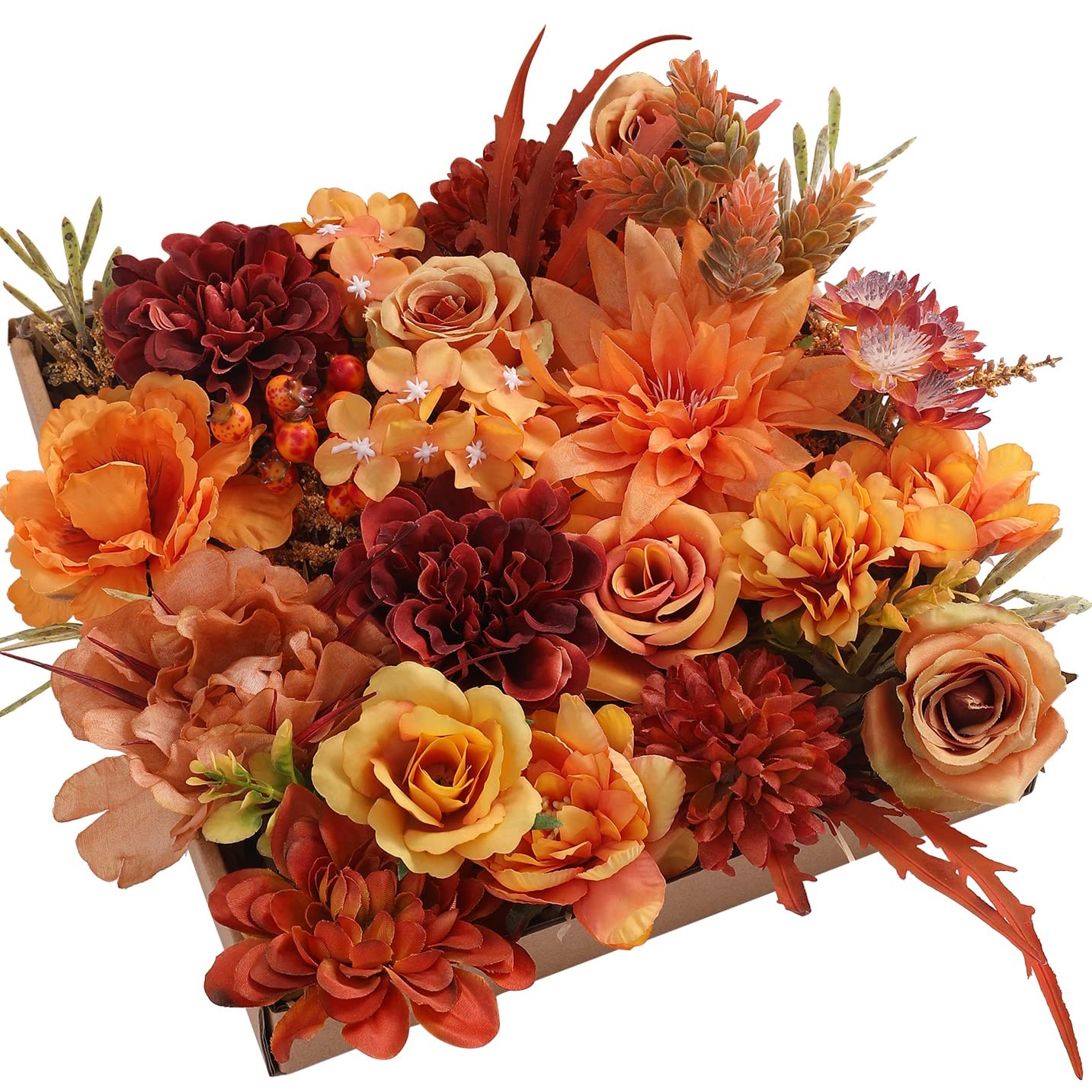 Artificial Flowers Orange Burgundy Fall Fake Flowers for DIY Table Centerpiec…