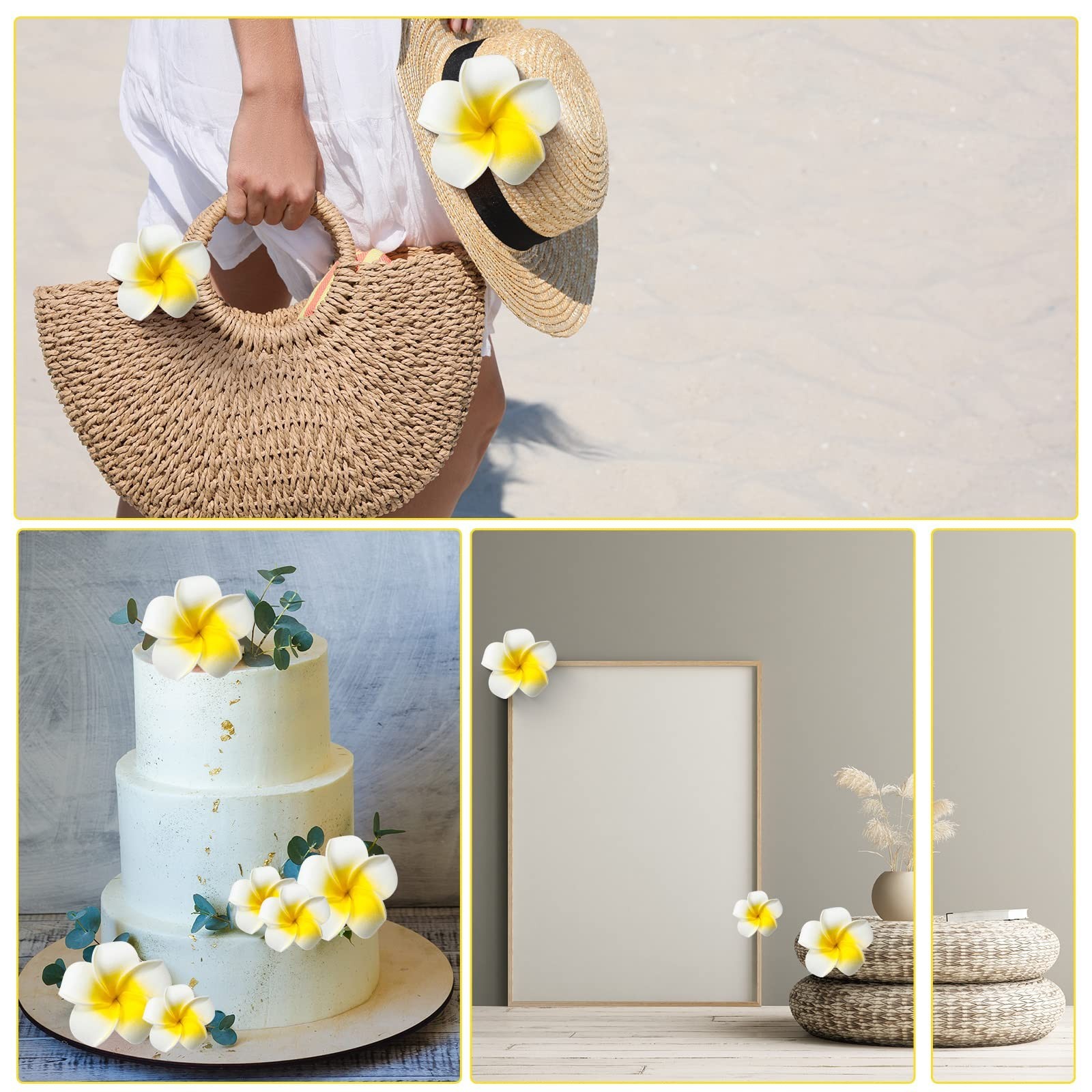 160 Pcs Artificial Plumeria Flowers – White Foam Frangipani Petals for DIY Craft