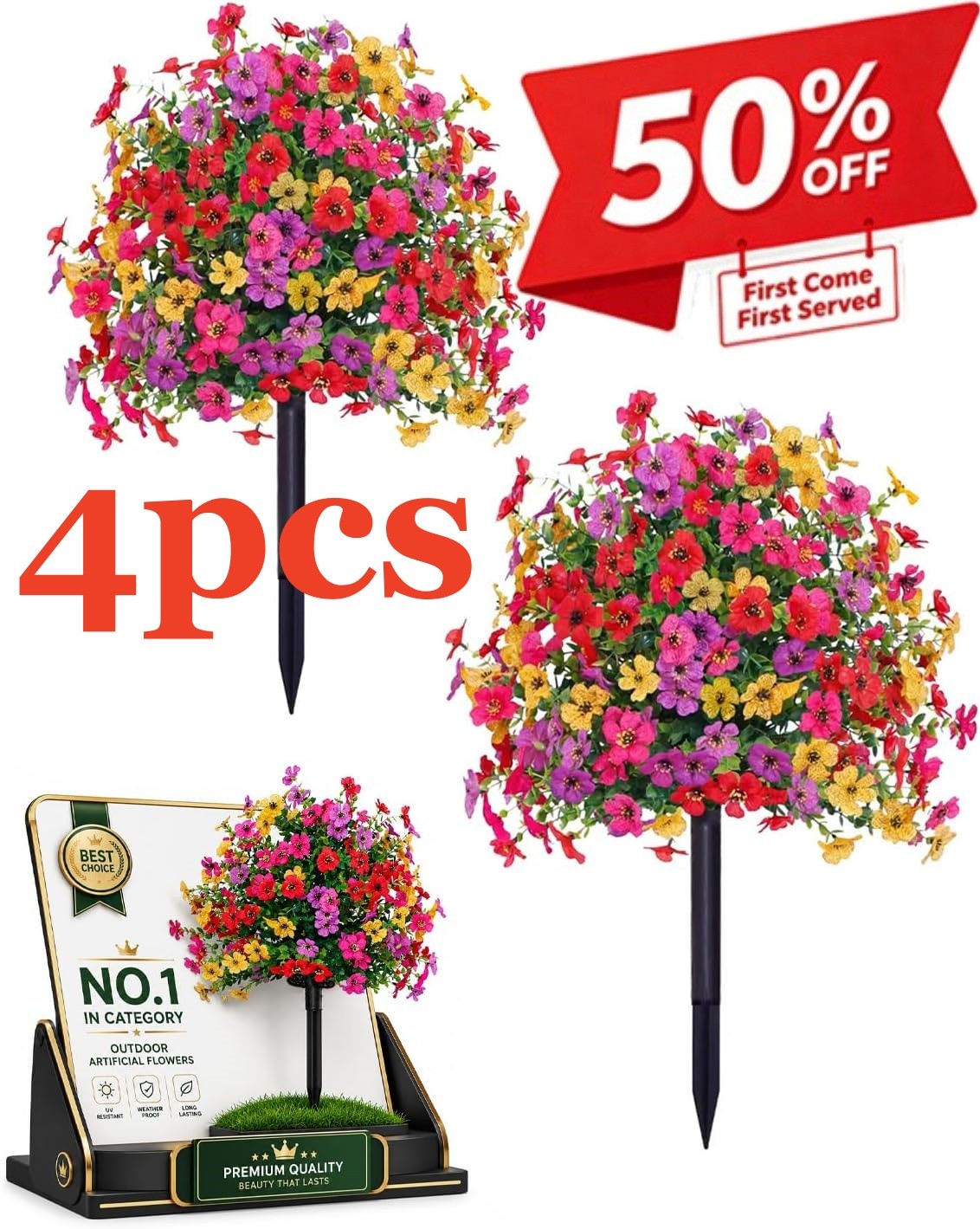 4Artificial Violet Flowers with Ground Spike Fake Plants Garden Patio Yard Decor