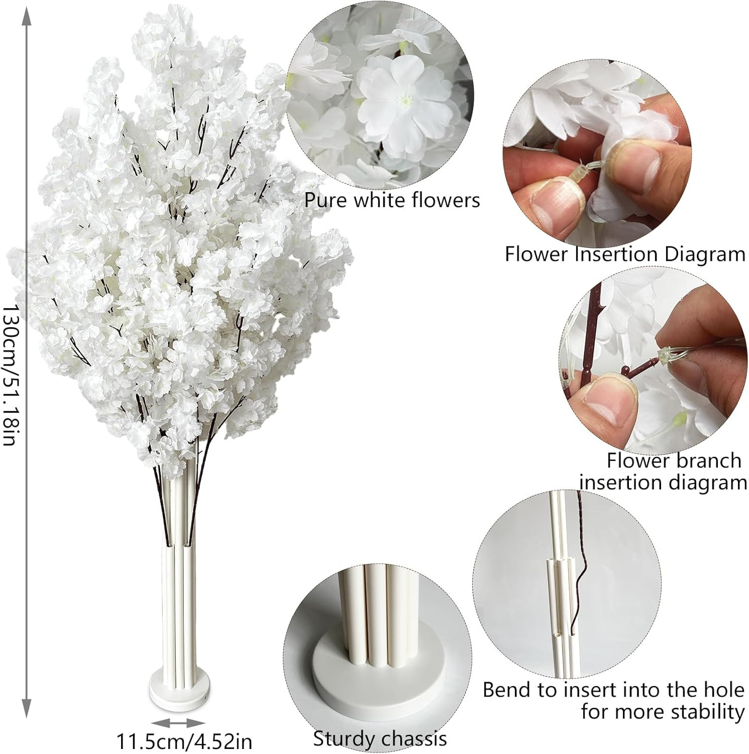 White Cherry Blossom Tree with Stand for Wedding & Party Decor
