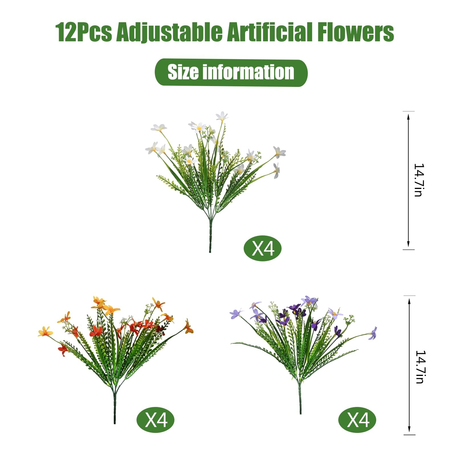 12 Bundles Artificial Spring Summer Flowers Outdoor Decorations Fake Plants, …