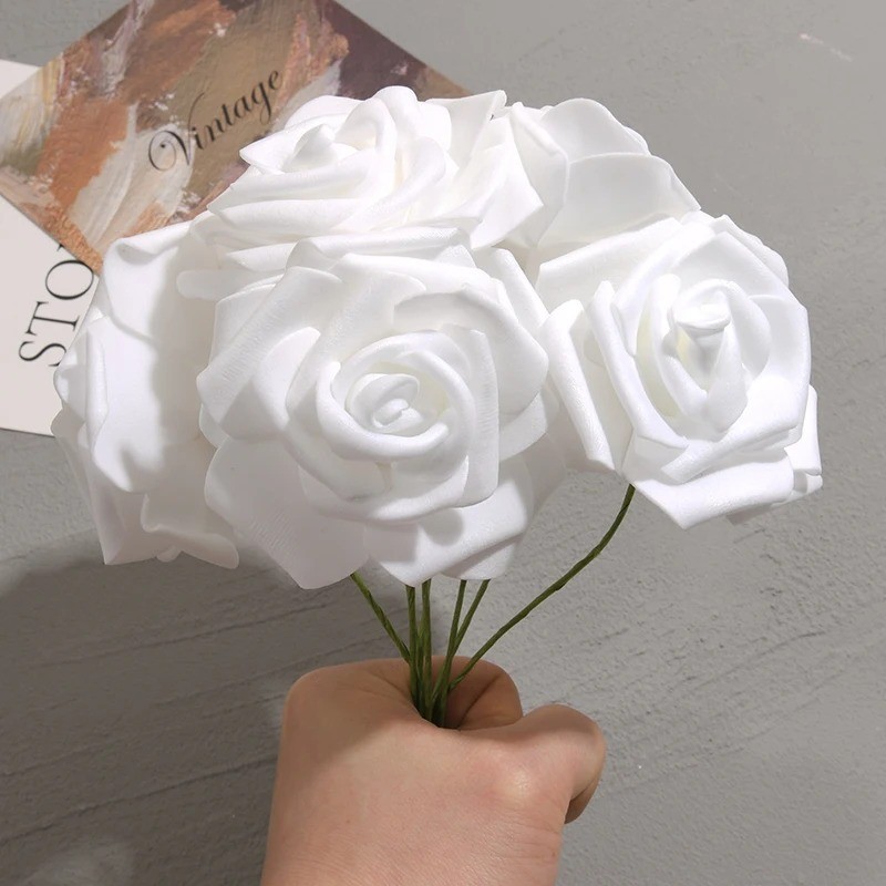 50Pcs Artificial Fake Rose PE Flower Head Wedding Party Garden Home Decor US