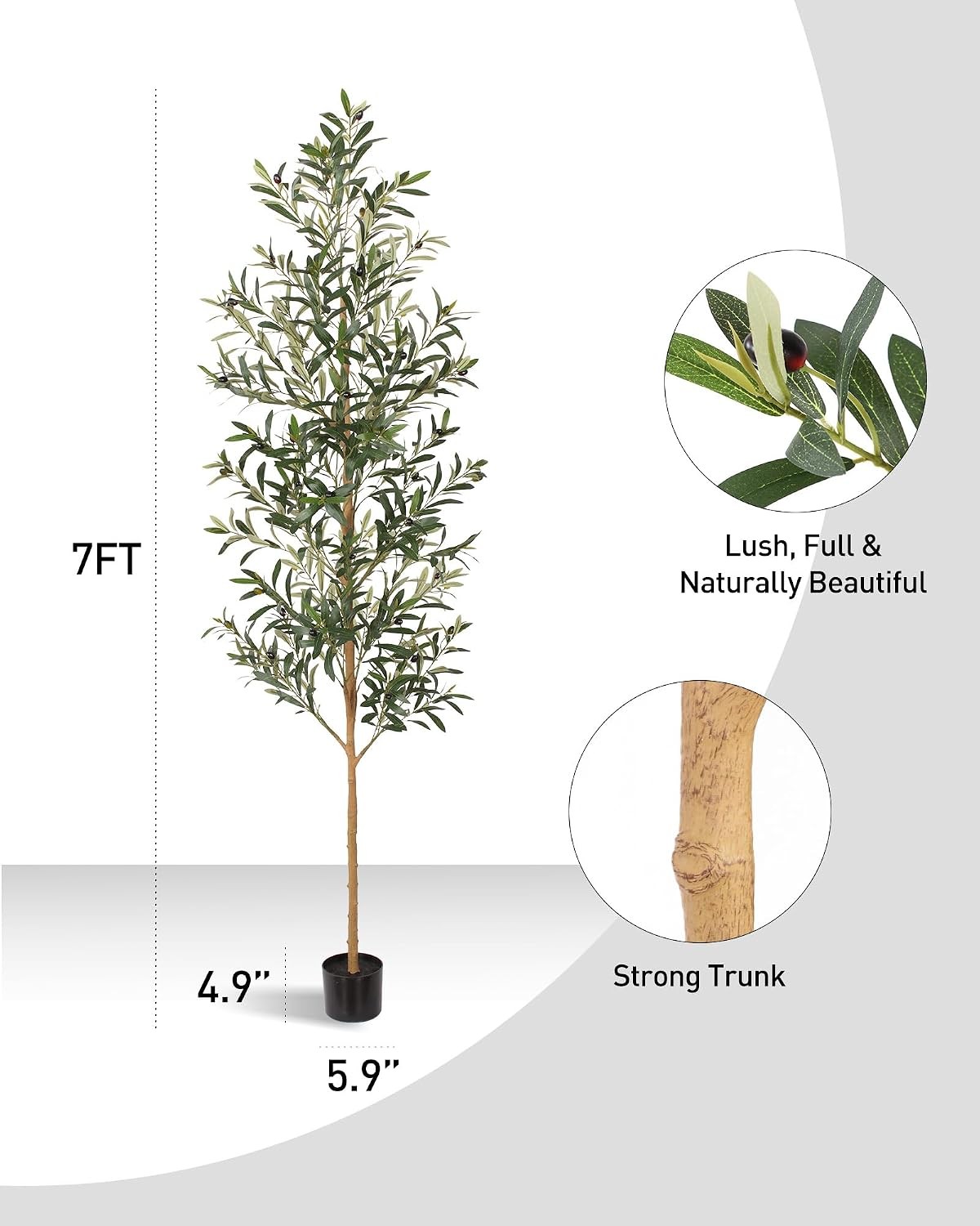 7FT Olive Trees Artificial Indoor, Tall Faux Olive Tree 7FT (84in) with Natural