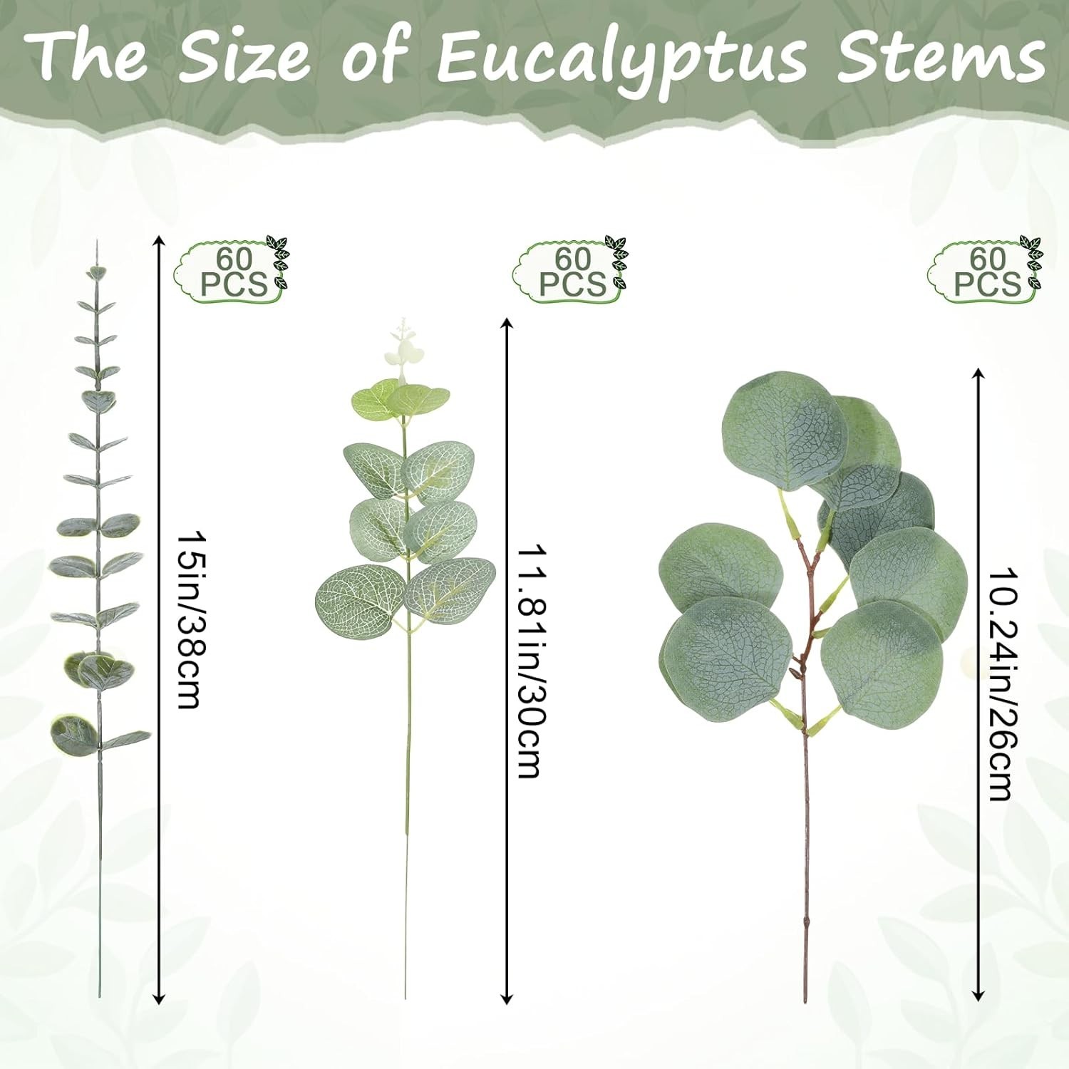 Artificial Eucalyptus Leaves 180 Pcs 3 Kinds 11.81in 10.24in 15in – Floral
