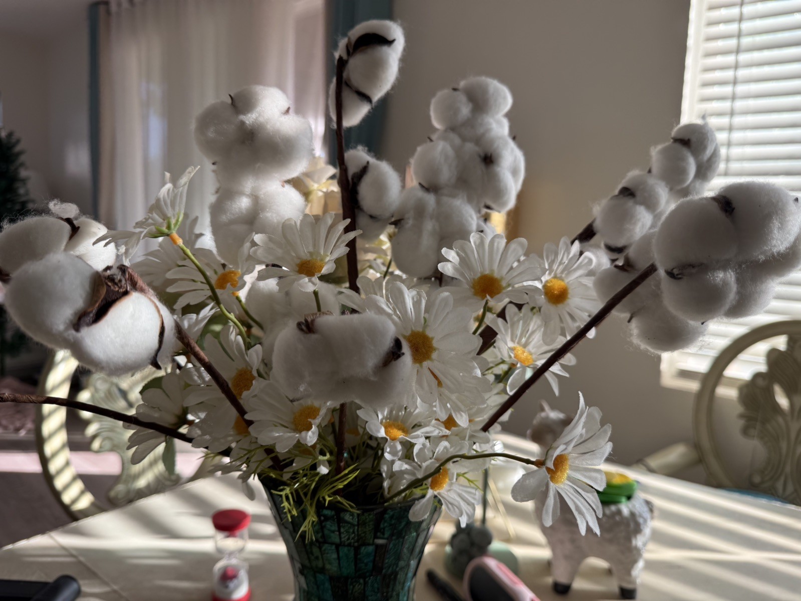 20Pcs Cotton Stems,Fake Cotton Flowers, Artificial Cotton Floral Stems