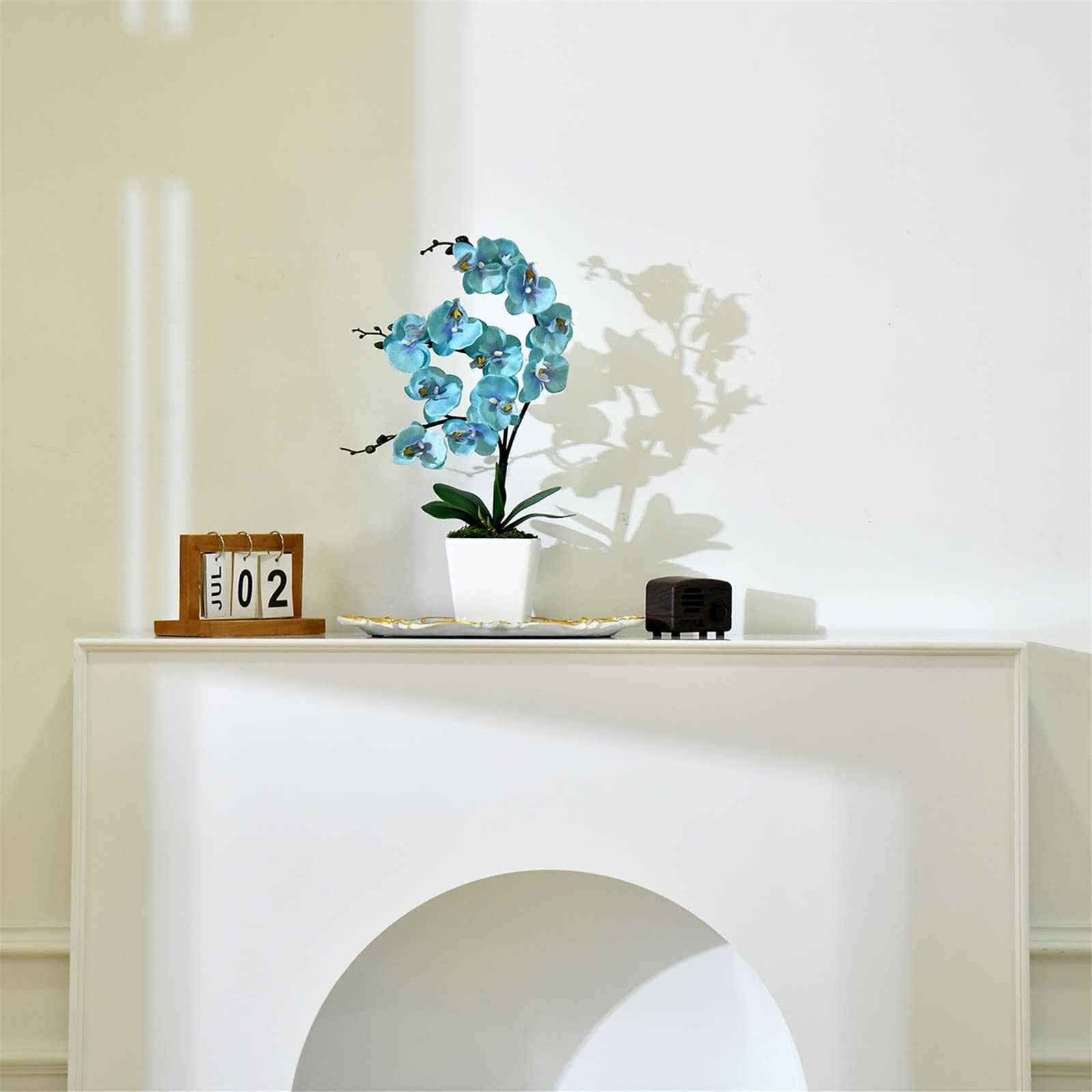15 Inches Tall Artificial Silk Phalaenopsis Orchid Flower Plant Pot Teal Arra…