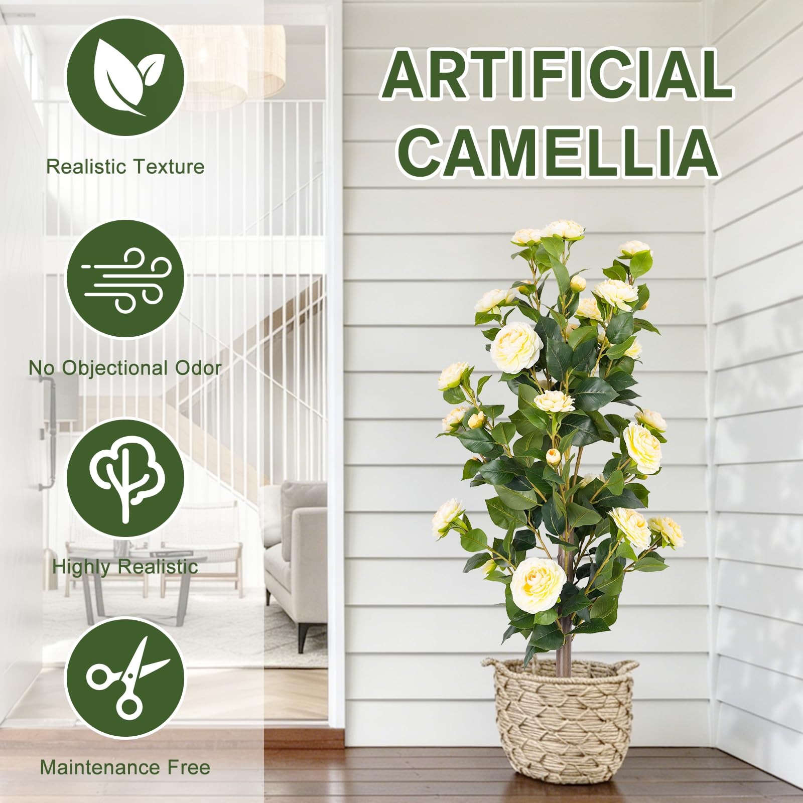 2-Pack 3FT UV Resistant Artificial Camellia Flowers, Faux Camellia Blooms wit…