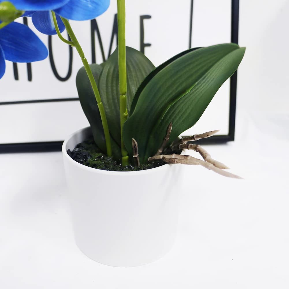 Blue Artificial Orchid Flowers In Pot Faux Potted Floral Wedding Home Decor
