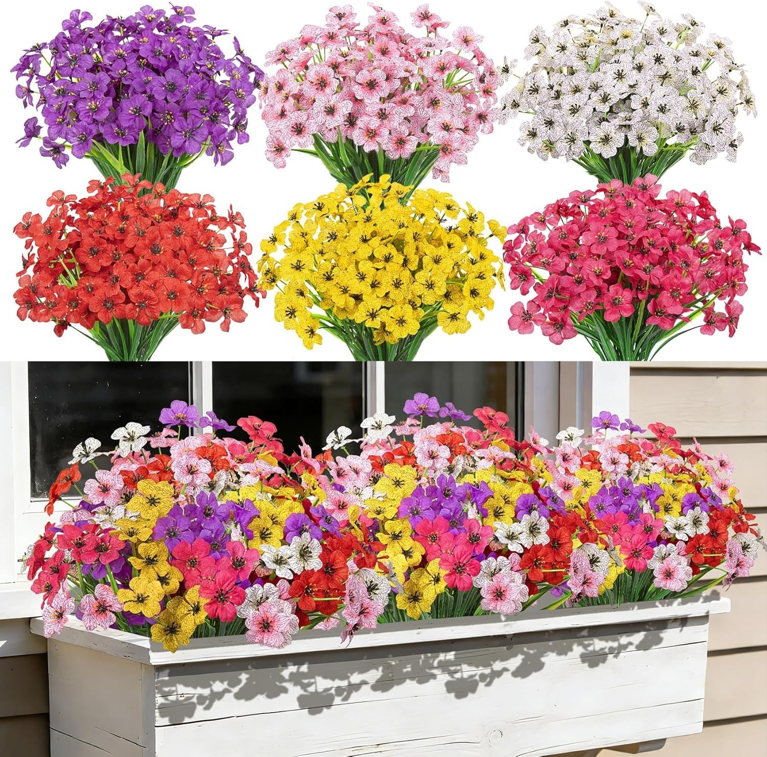 24 Bundles Artificial Flowers for Outdoors, Fake Silk Flowers UV Resistant Faux