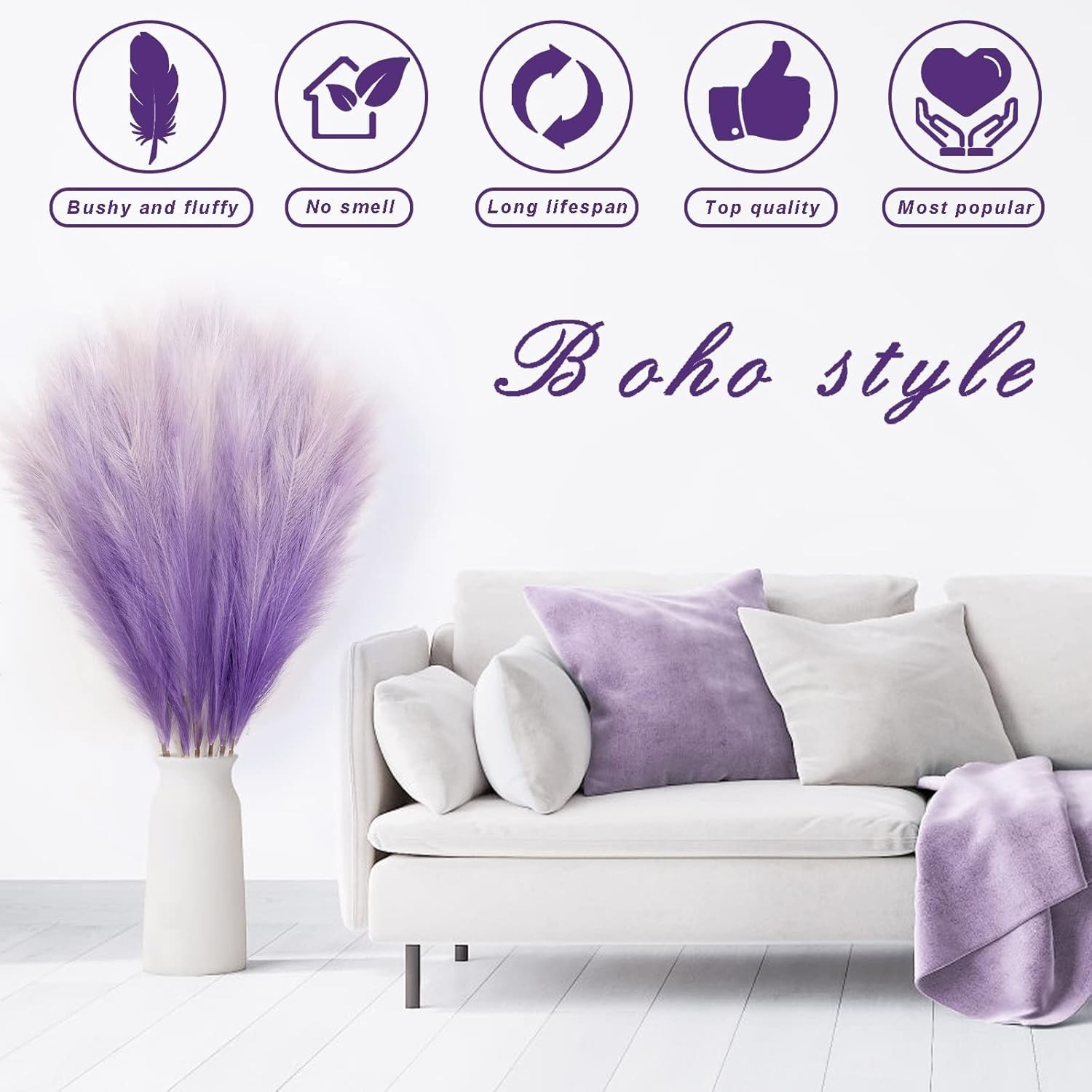 8Pcs 3FT Purple Colorful Faux Pampas Grass, Fake Artificial Pampass Grass Dec…