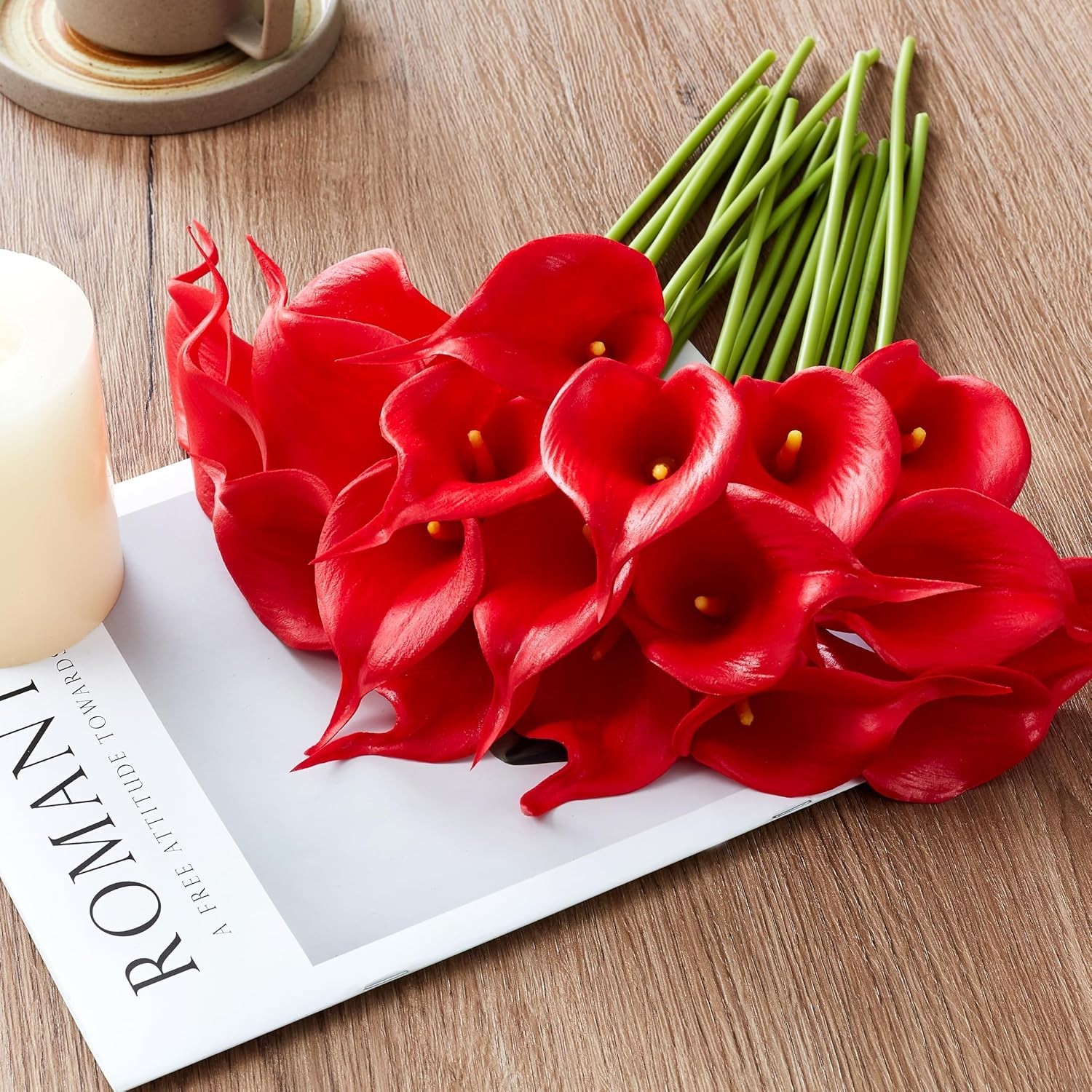 Artificial Calla Lily 12Pcs Red Real Touch Faux Flowers for Wedding Bouquet |…