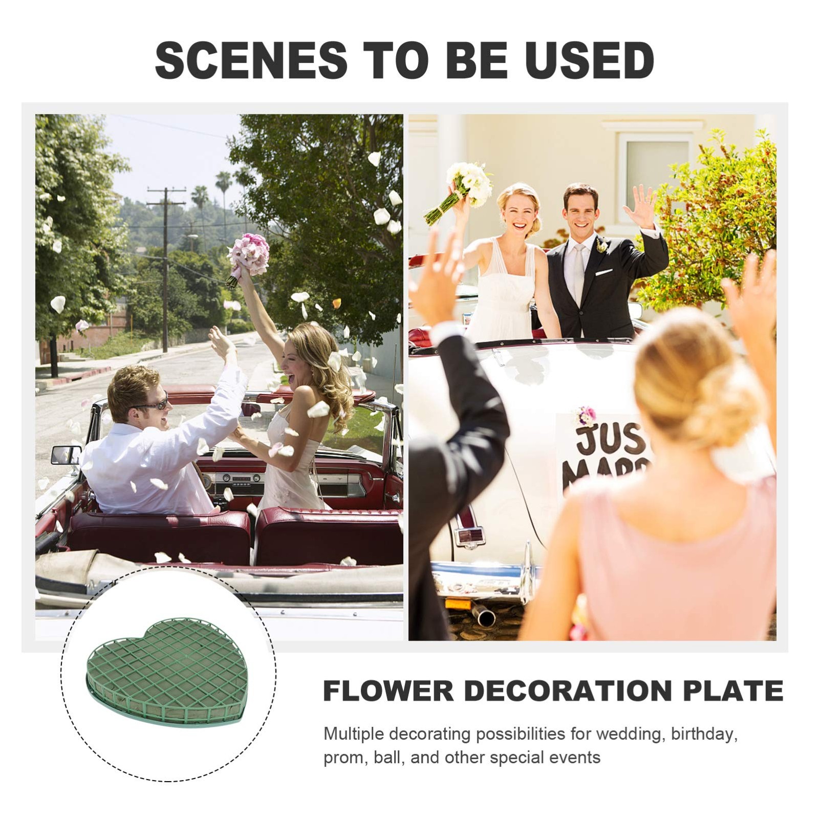 Wedding Car Floral Mud Plate Large Heart Shaped Foam Block 12.6×11.8×1.6 Inch