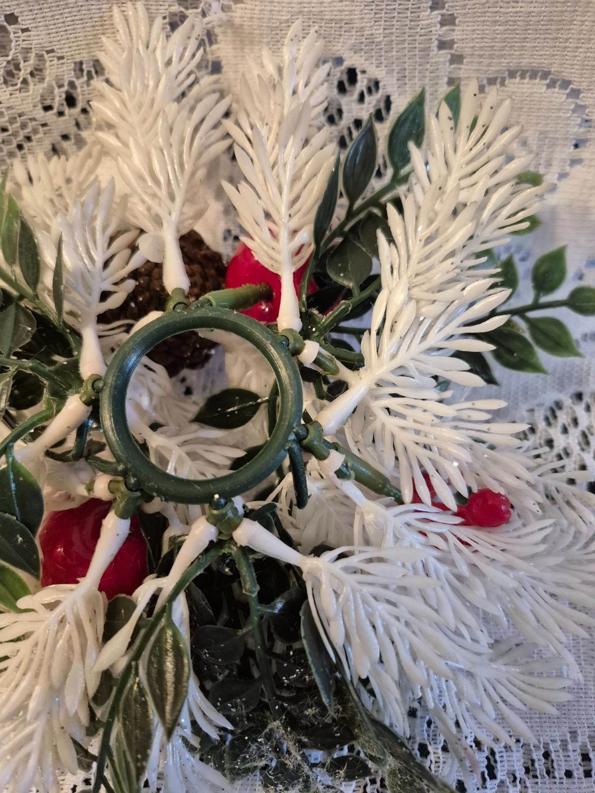 Set/3 Vintage Taper Candle Ring Christmas 5.5″ Winter Shabby