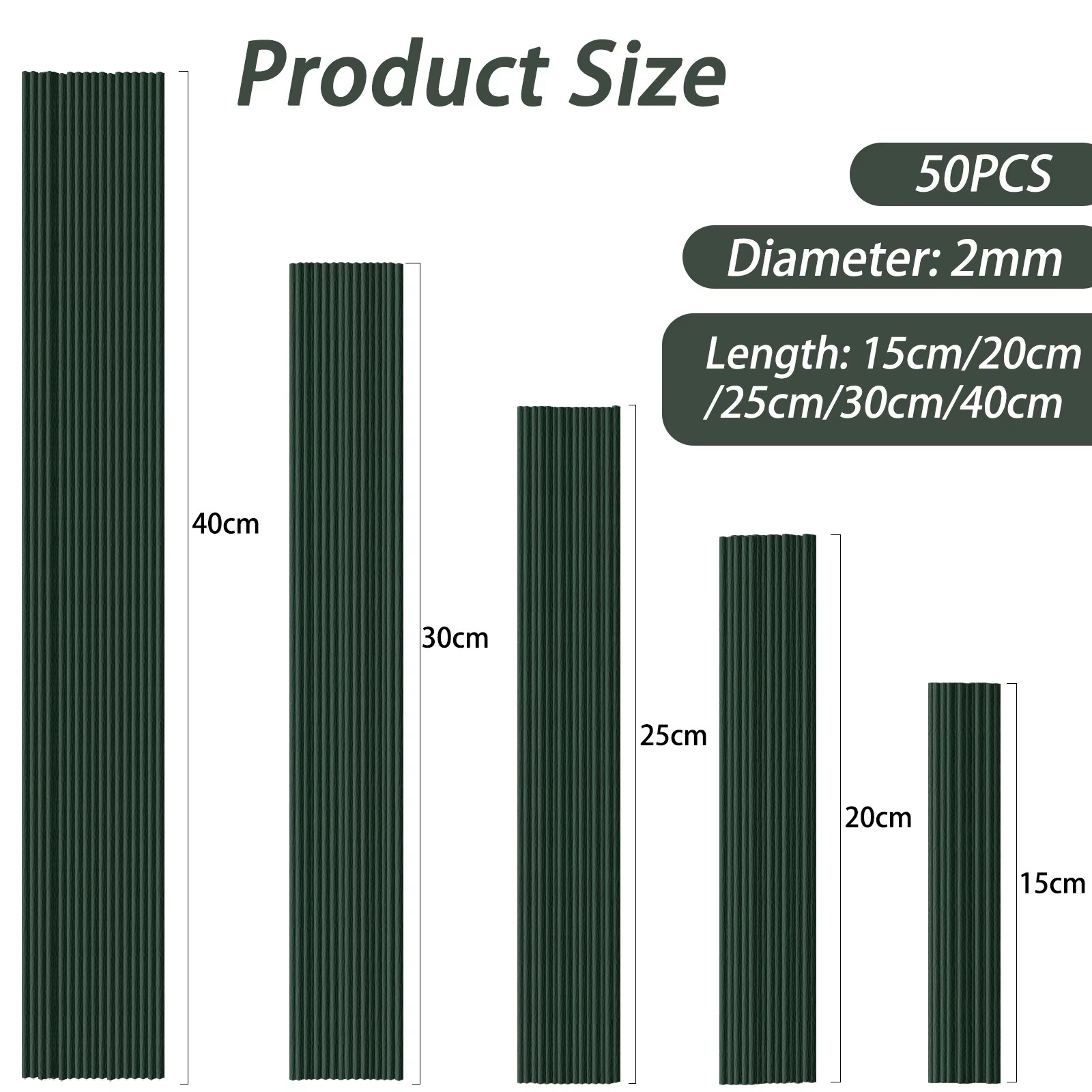 50Pcs 15/20/25/30/40Cm Artificial Green Flower Stems DIY Floral Material Handmad