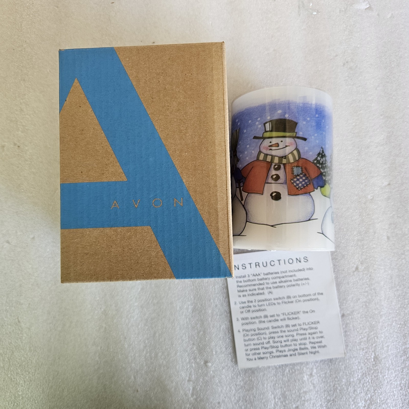 AVON Holiday Musical Flameless LED Pillar Candle Snowman Fun Christmas Decor