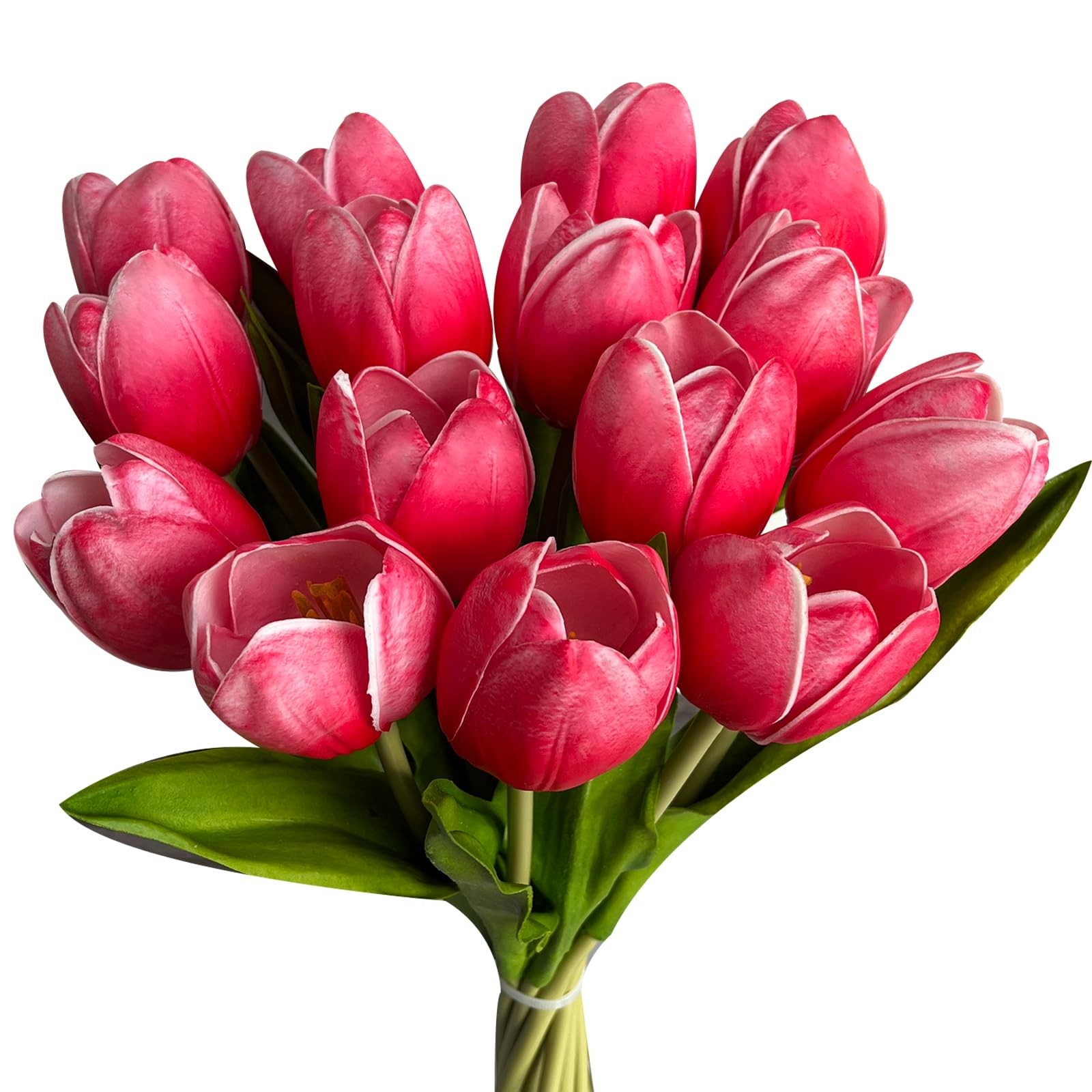 12 PCS Large Hot Pink Artificial Tulip Real Touch Wedding Bouquet Decor