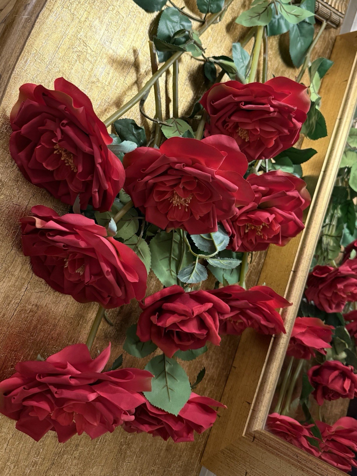 VTG French Victorian Gothic Artificial Fake Faux Red Thorned Roses Branch 9Stems