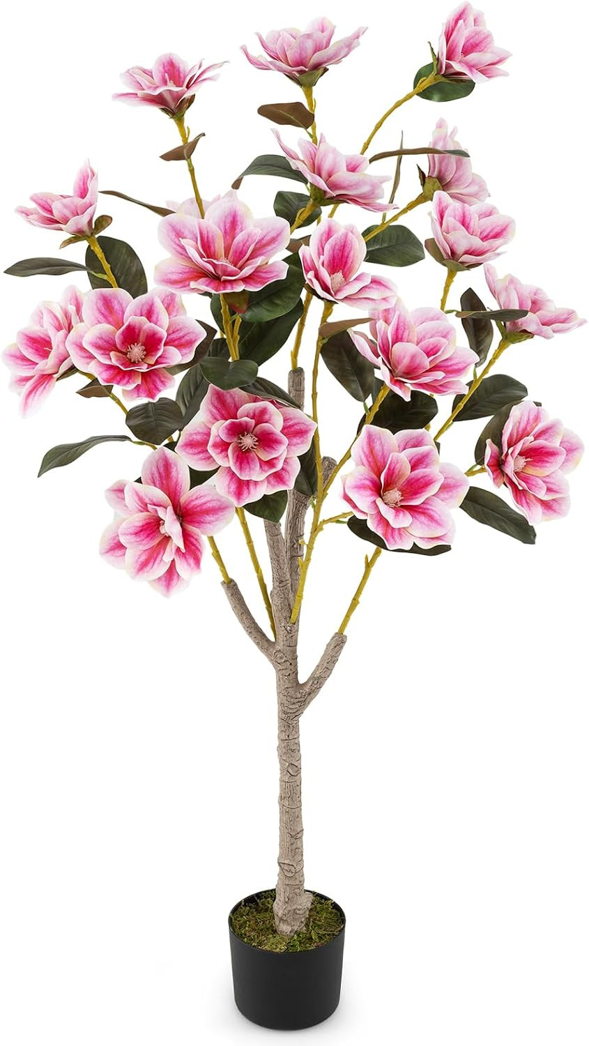 51” Artificial Magnolia Tree, Faux Flower Plant with PEVA Leaves, Multi-Branch T