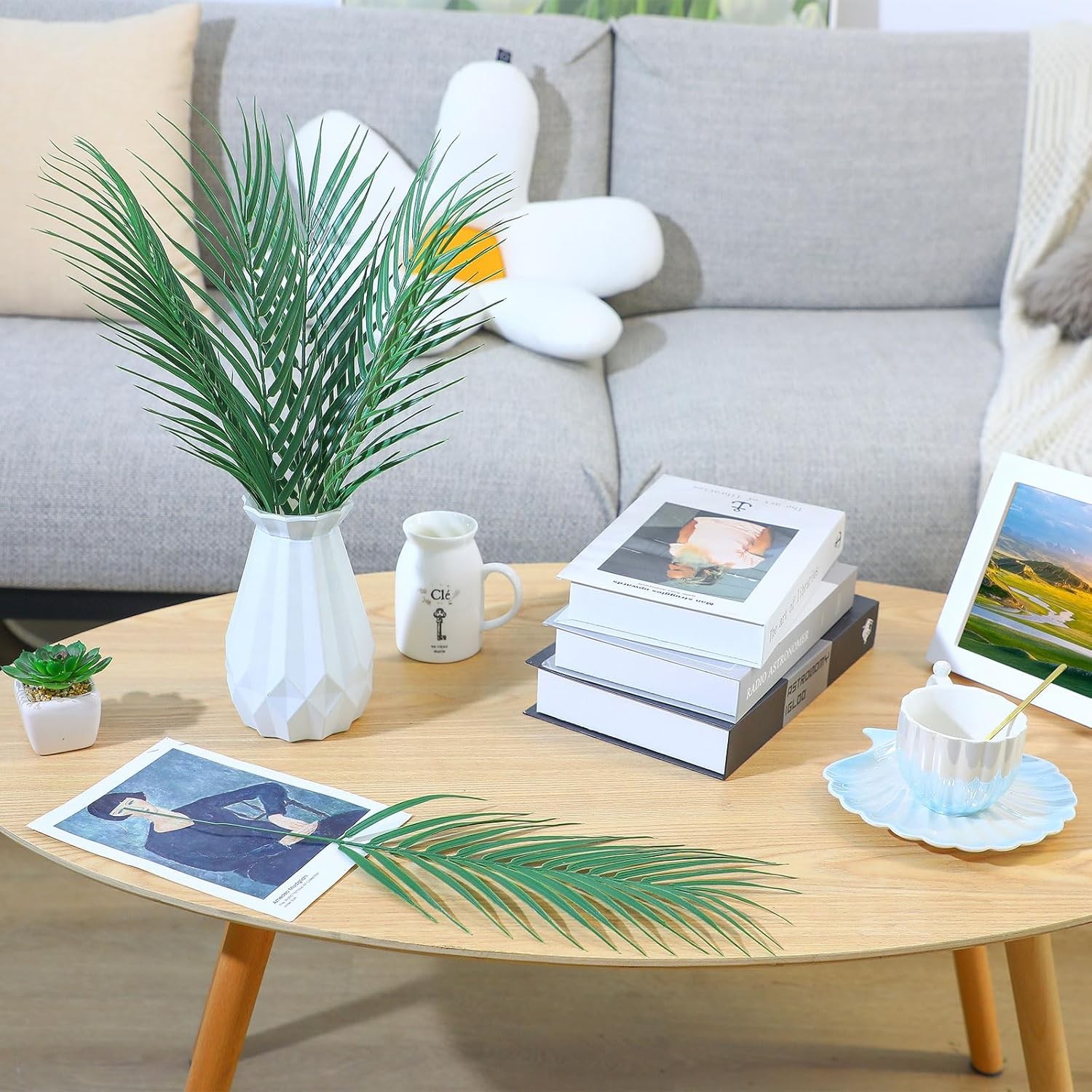 CCINEE 16 PCS Artificial Palm Leaves, Faux Large Palm Fronds Fake Tropical Plant