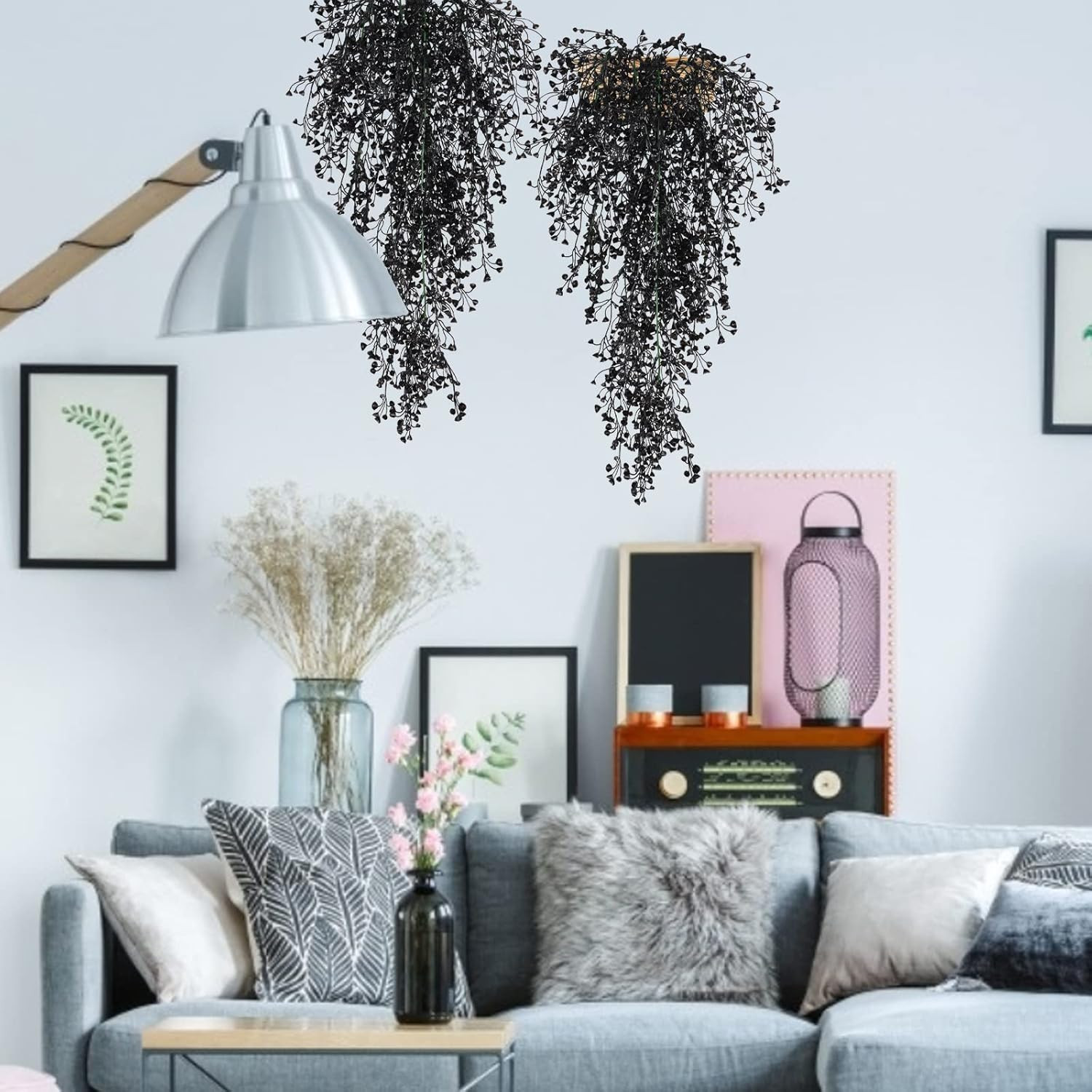 RECUTMS Artificial Hanging Plants Indoor 4 Pcs Ferns 4p-black