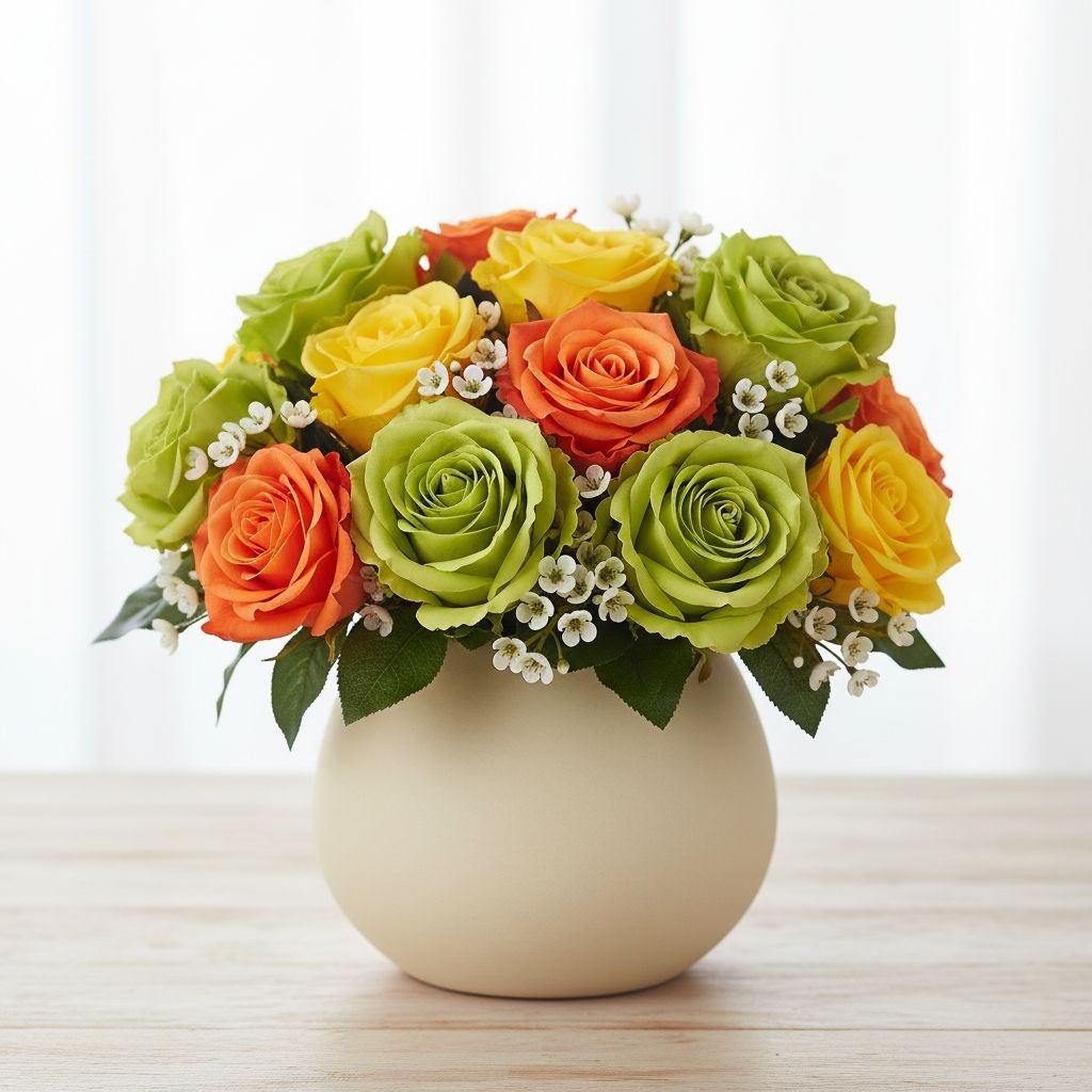 6 Green Rose Stems Faux Roses Lime Green Floral Stems Artificial Roses Farmhouse