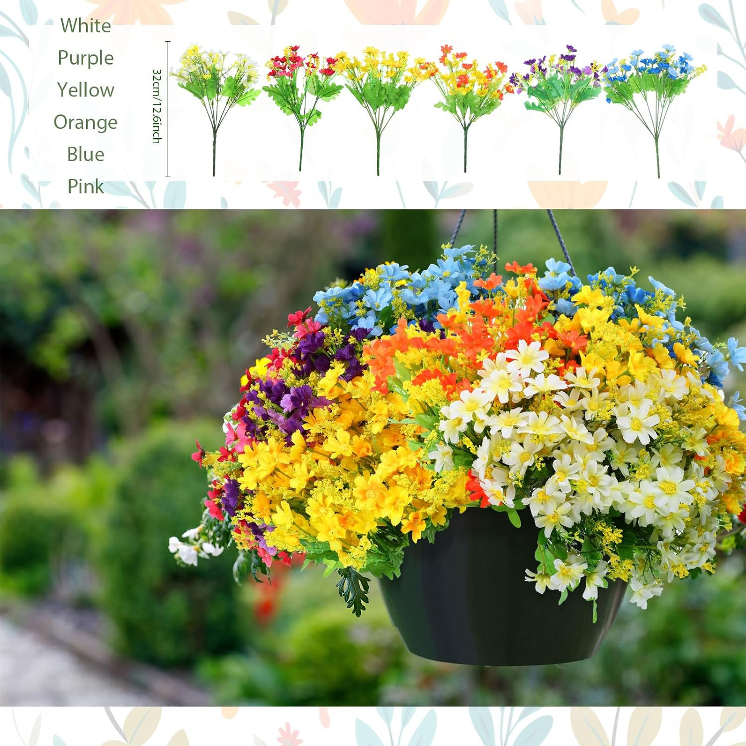 48 Pcs Colorful Fake Plants Set – Orchid, Fern, Eucalyptus for Home Decor
