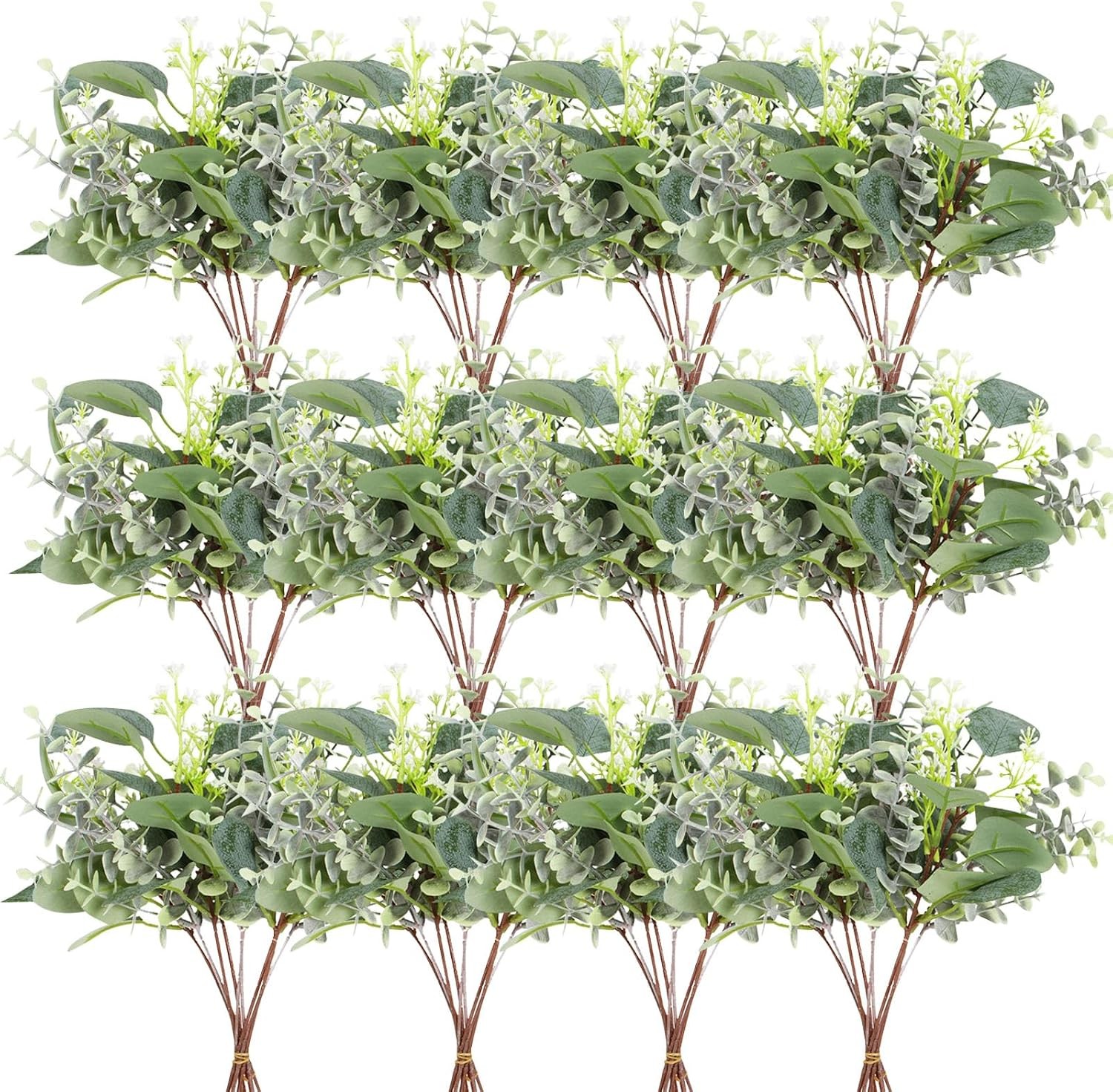 120 PCS Artificial Eucalyptus Stems Bulk Faux Silver Dollar Leaves for Vase