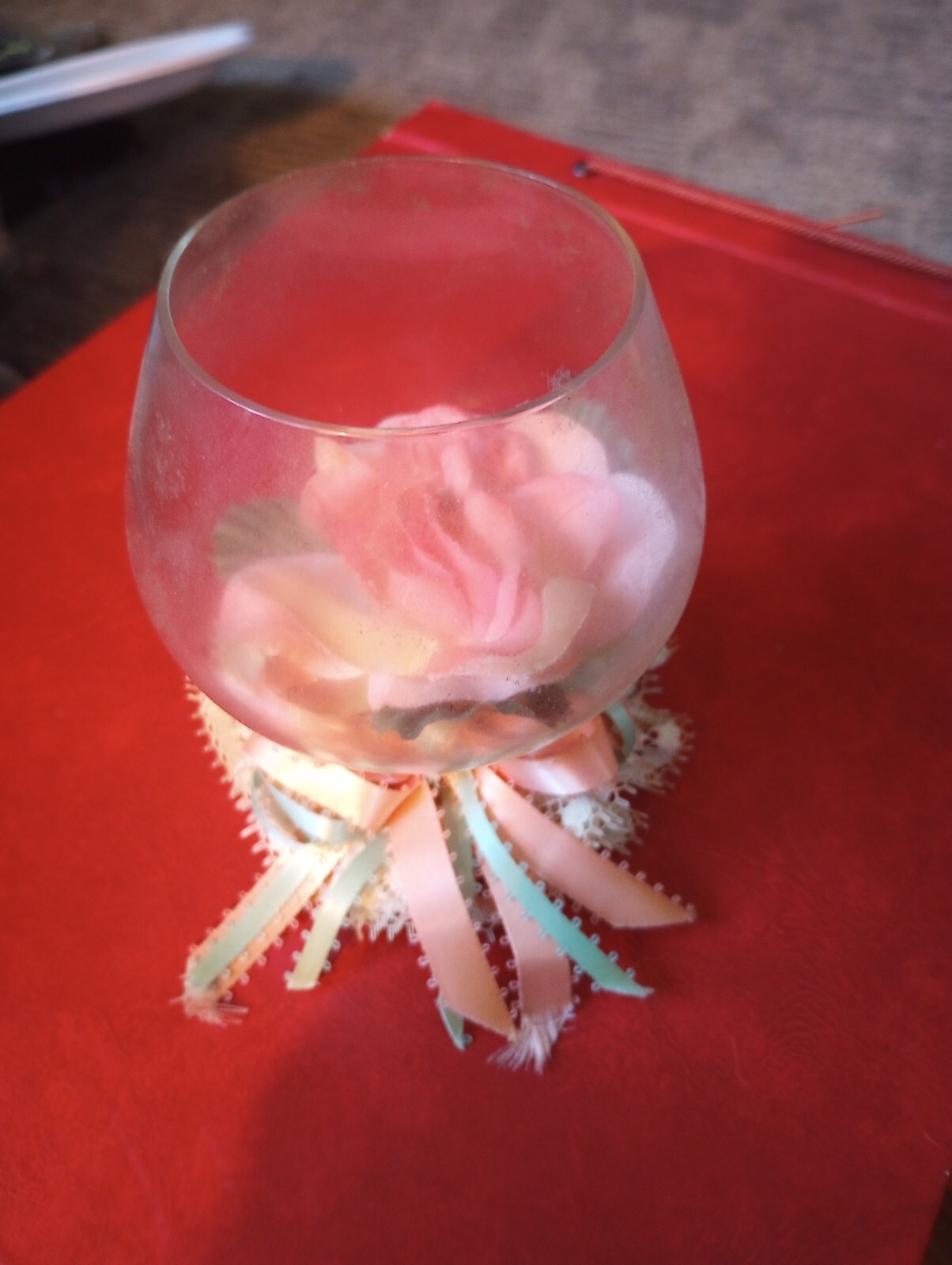 Fake Flower In Glass And Decorative On The Outside